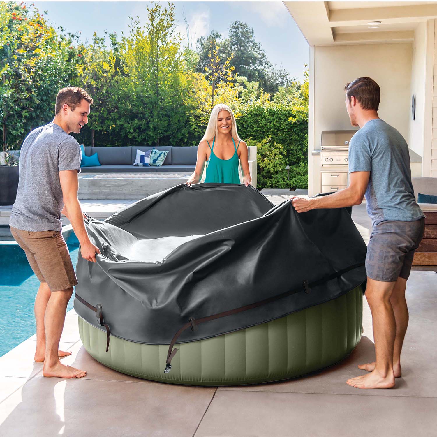 INTEX - Spa Idromassaggio PureSpa™ Bubble Massage 4 Posti Verde Oliva - altezza 71 cm diametro 196 cm