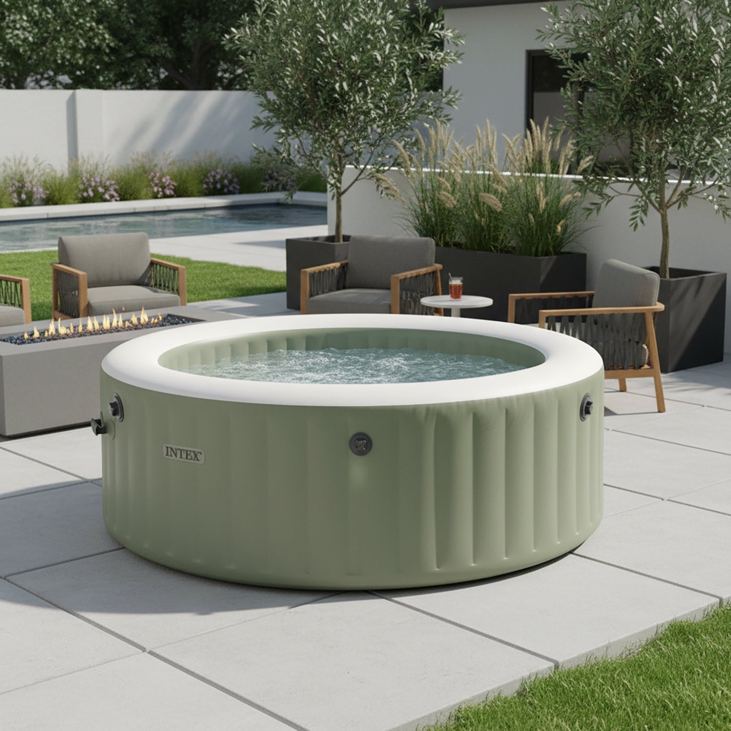 INTEX - Spa Idromassaggio PureSpa™ Bubble Massage 4 Posti Verde Oliva - altezza 71 cm diametro 196 cm
