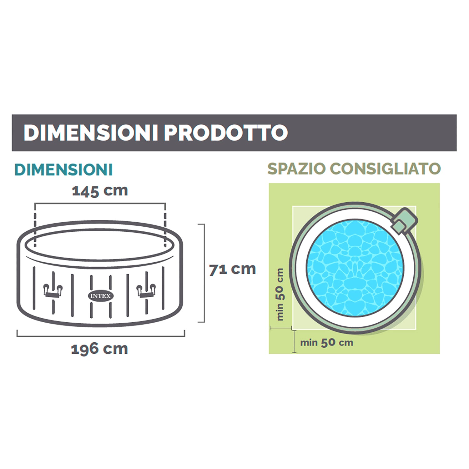 INTEX - Spa Idromassaggio PureSpa™ Bubble Massage 4 Posti Verde Oliva - altezza 71 cm diametro 196 cm