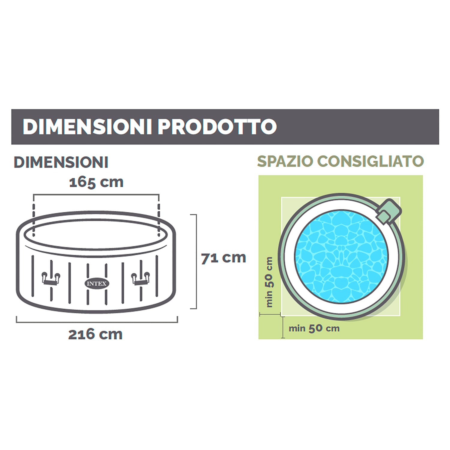 INTEX - Spa Idromassaggio PureSpa™ Bubble Massage 6 Posti Verde Oliva - altezza 71 cm diametro 216 cm