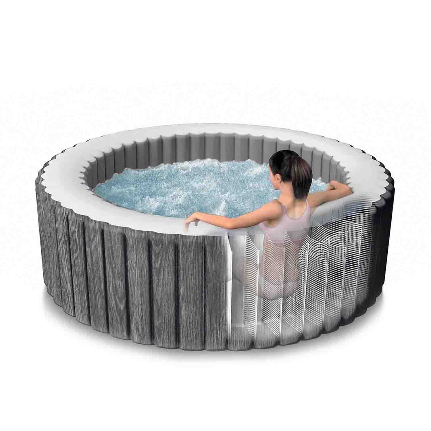 INTEX - Spa Idromassaggio PureSpa™ Greywood Deluxe™ 6 Posti Grigio Effetto Legno - altezza 71 cm diametro 216 cm