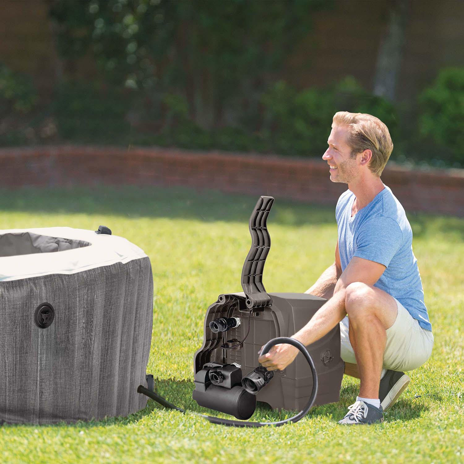 INTEX - Spa Idromassaggio PureSpa™ Greywood Deluxe™ 6 Posti Grigio Effetto Legno - altezza 71 cm diametro 216 cm