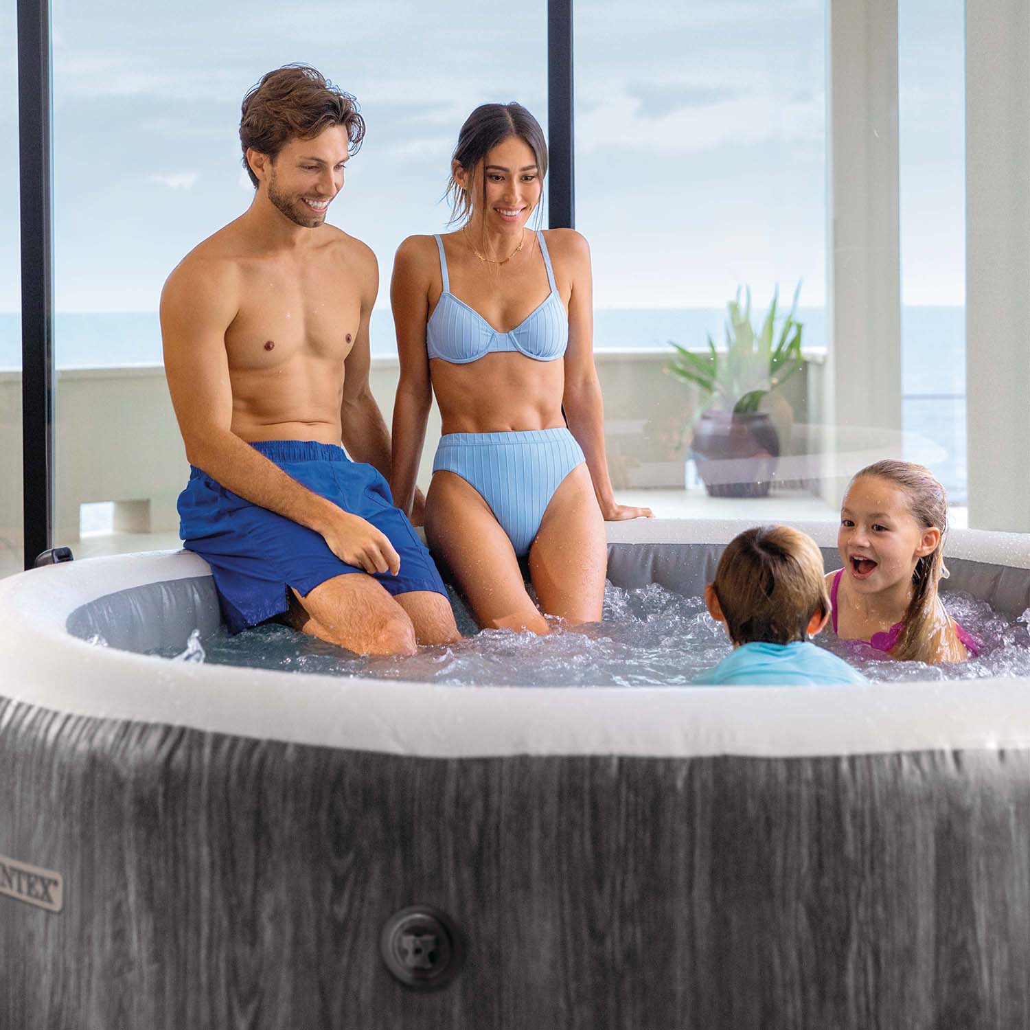 INTEX - Spa Idromassaggio PureSpa™ Greywood Deluxe™ 6 Posti Grigio Effetto Legno - altezza 71 cm diametro 216 cm
