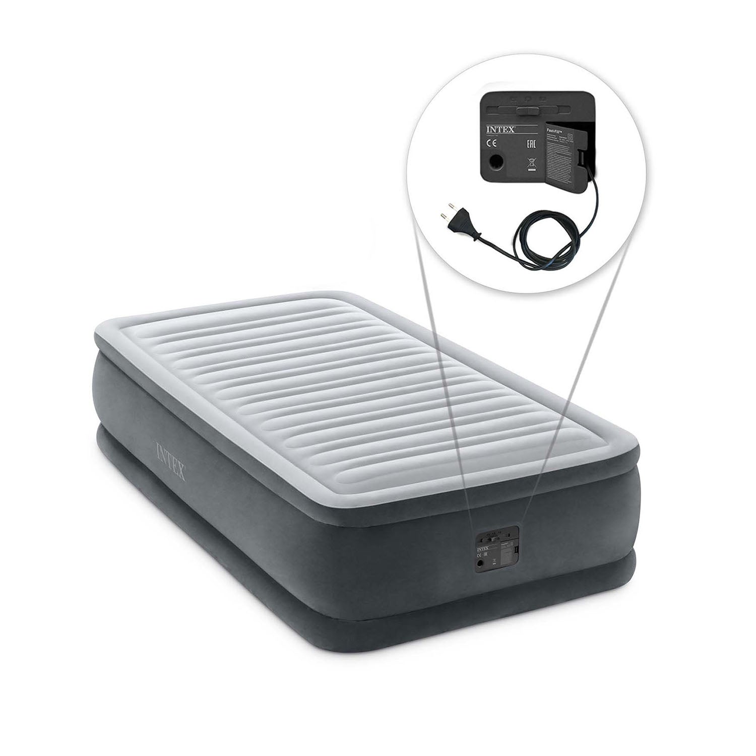 INTEX - Materasso Gonfiabile Singolo Comfort-Plush Elevated Dura-Beam® Deluxe - h46x191x99 cm