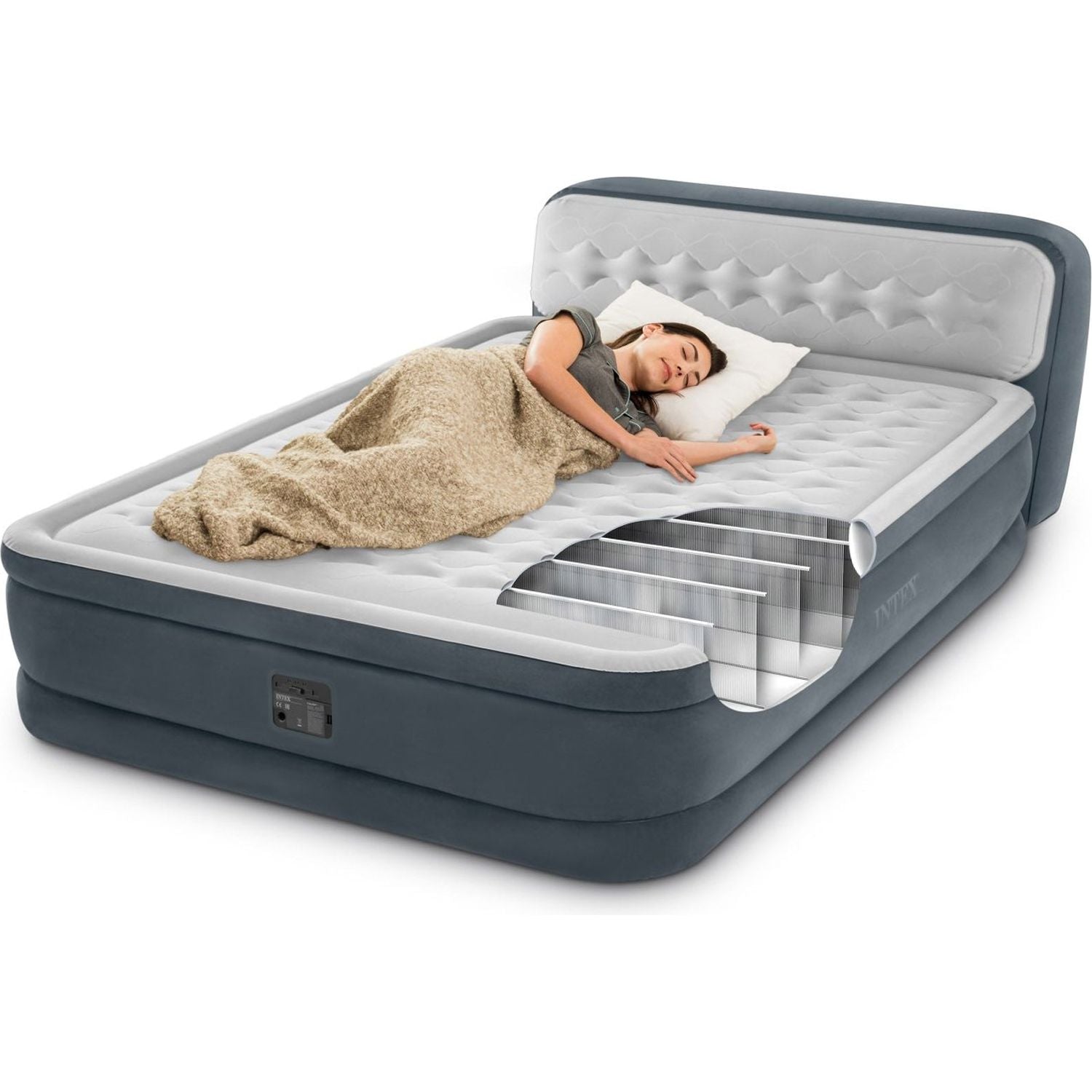 INTEX - Materasso gonfiabile matrimoniale Dura-Beam Deluxe Ultra Plush Headboard - h86x236x152 cm