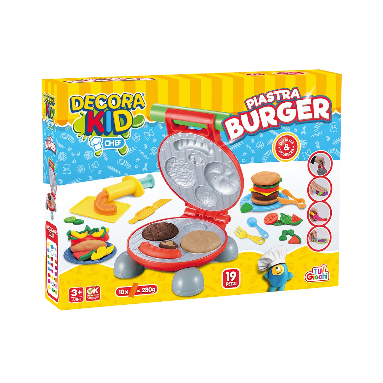 TU GIOCHI - Decora Kid Chef Piastra Burger Gioco Plastilina 19 Pezzi