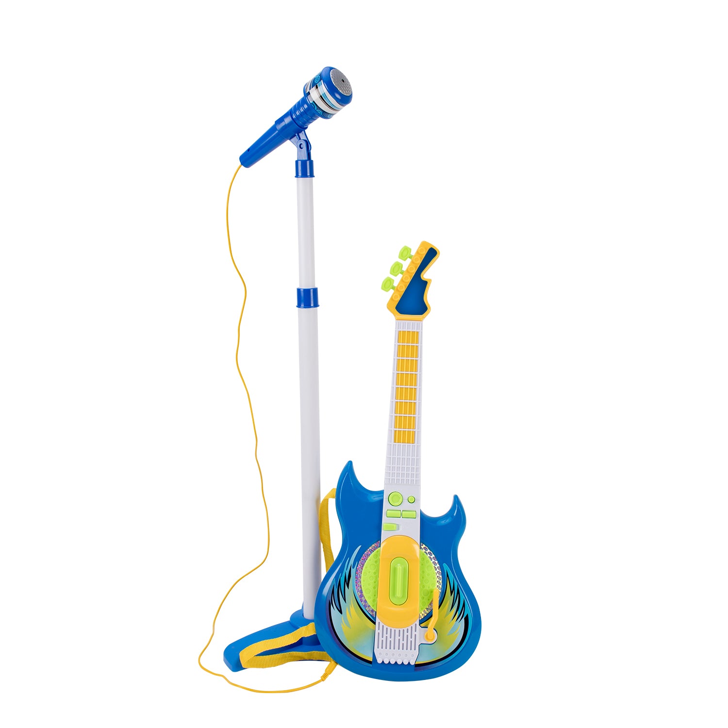 TU GIOCHI - Chitarra Giocattolo 2 in 1 con Microfono, Asta Regolabile e Luci 3+ Anni