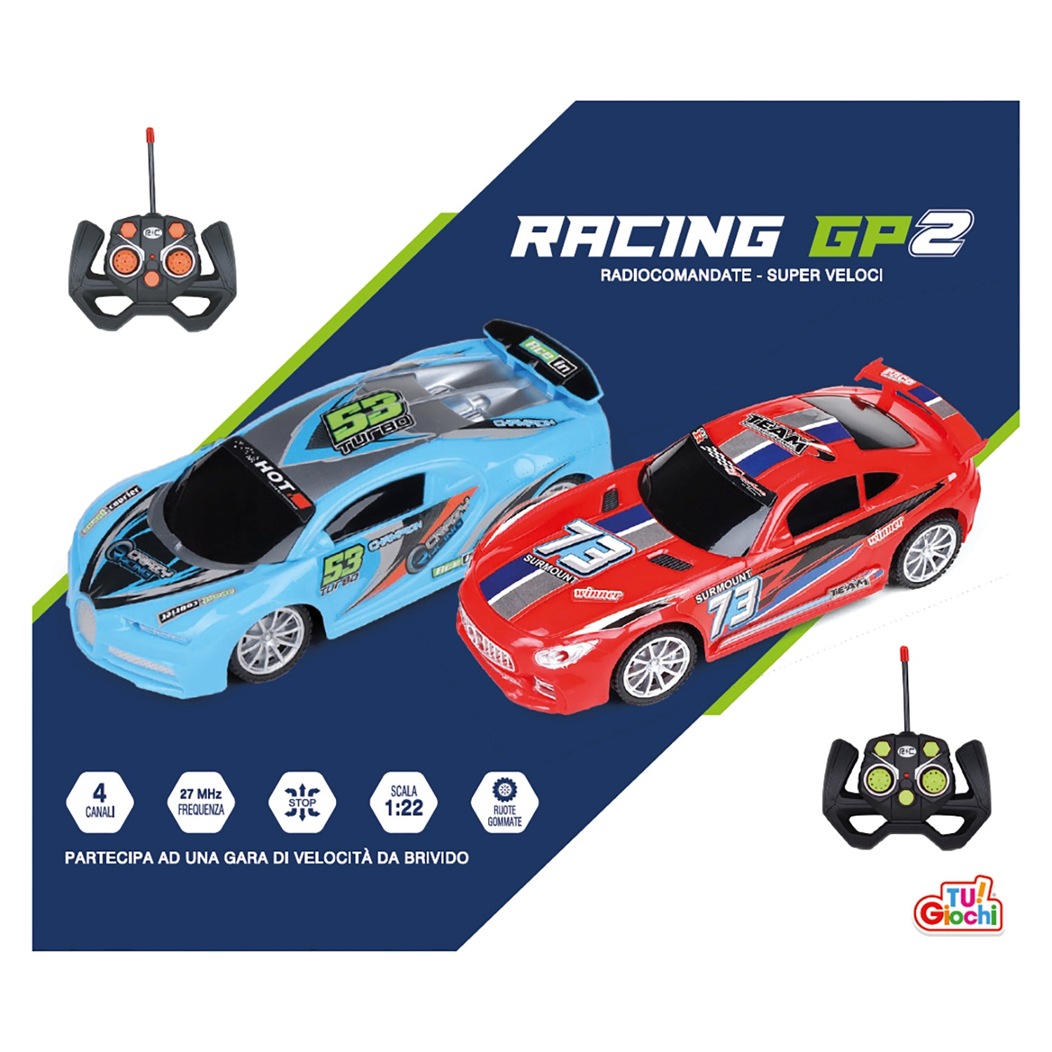 TU GIOCHI - Set 2 Auto Radiocomandate Racing GP2 1:22 5+ Anni