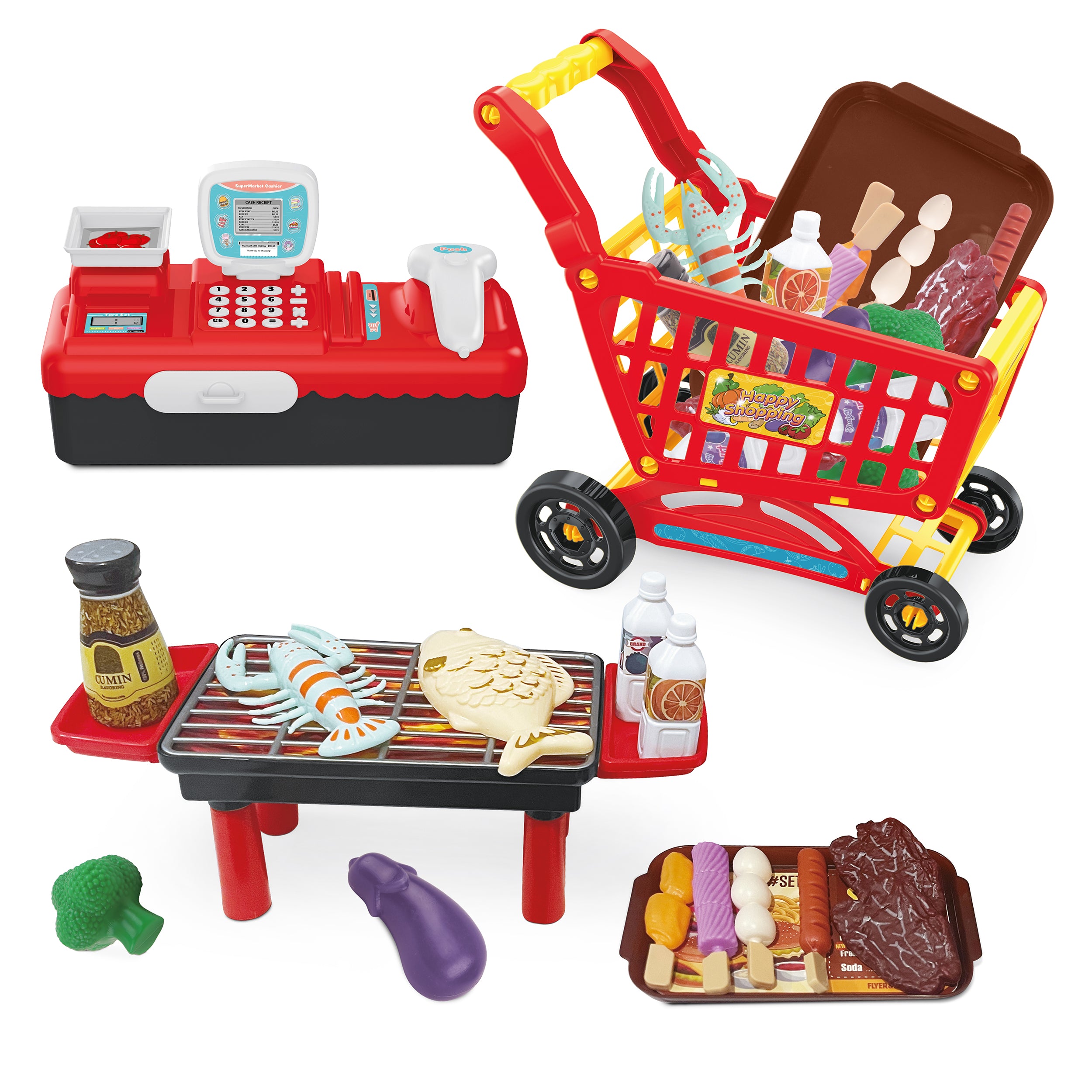 TU GIOCHI - Set Gioco Frutta Shopping/Spesa & Griglia 17 Pezzi Educativi