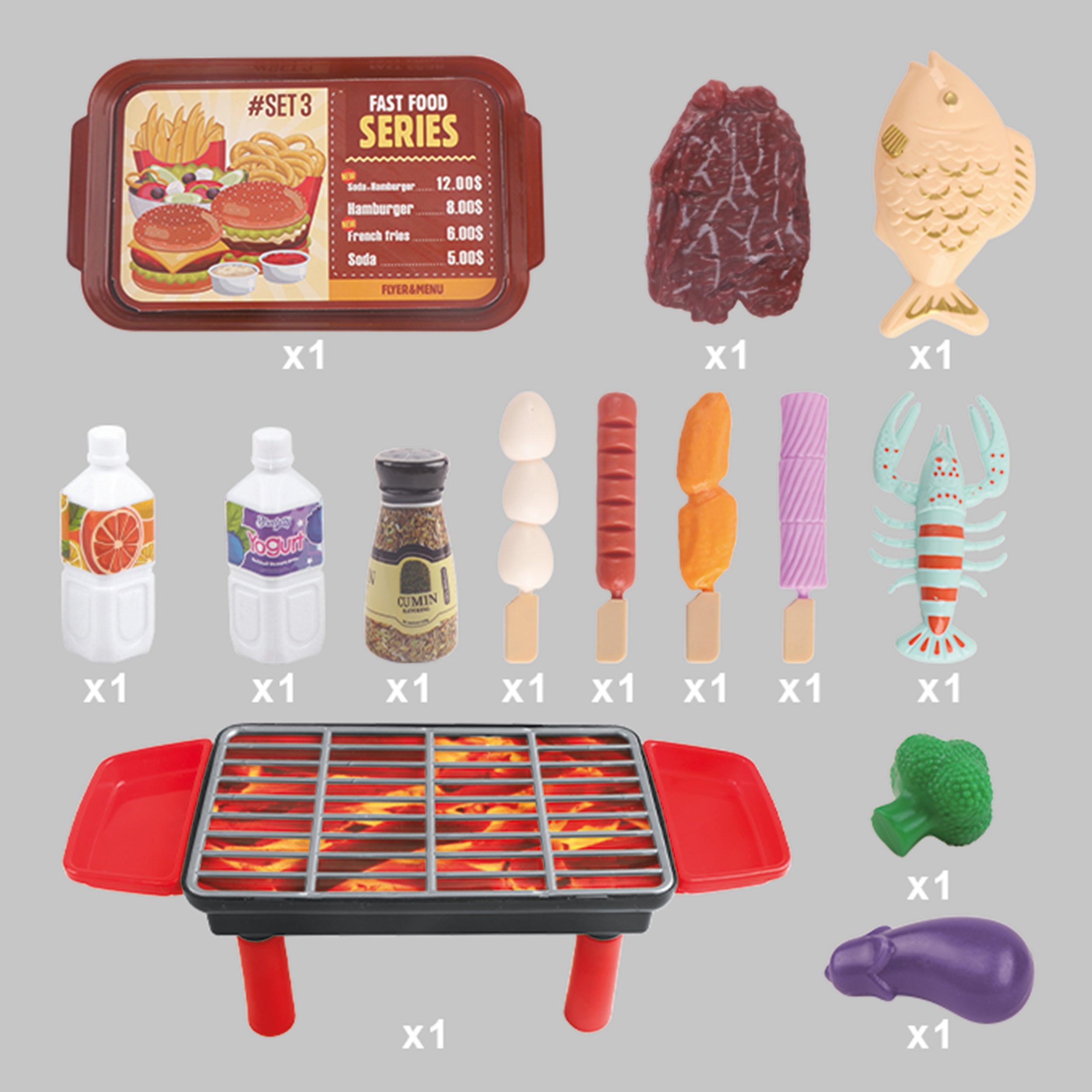 TU GIOCHI - Set Gioco Frutta Shopping/Spesa & Griglia 17 Pezzi Educativi