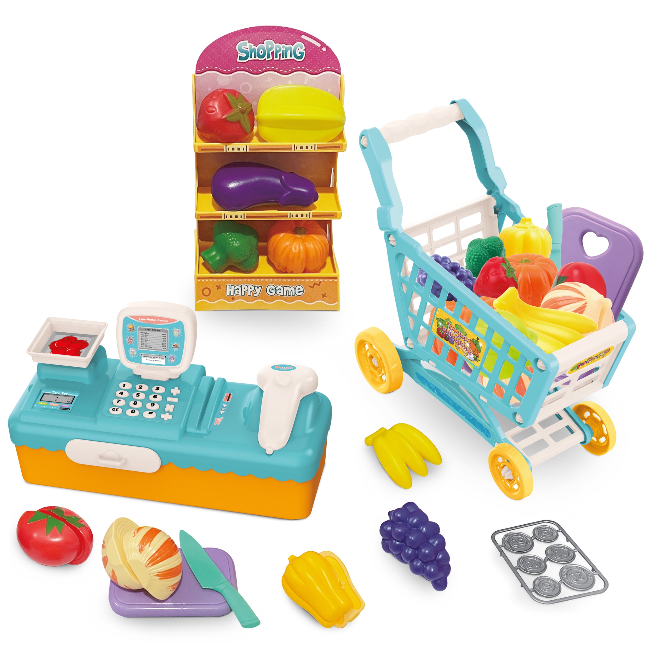 TU GIOCHI - Set Gioco Frutta Shopping/Spesa & Griglia 17 Pezzi Educativi