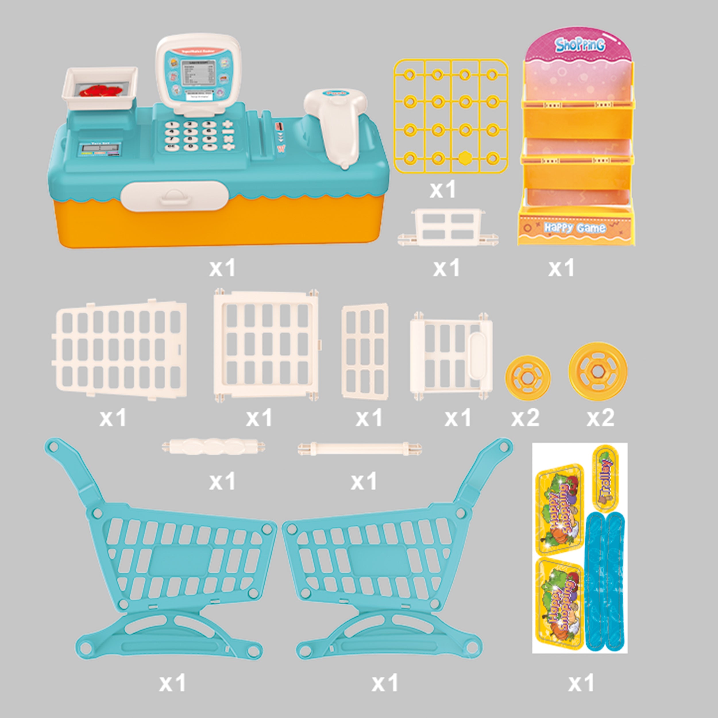 TU GIOCHI - Set Gioco Frutta Shopping/Spesa & Griglia 17 Pezzi Educativi