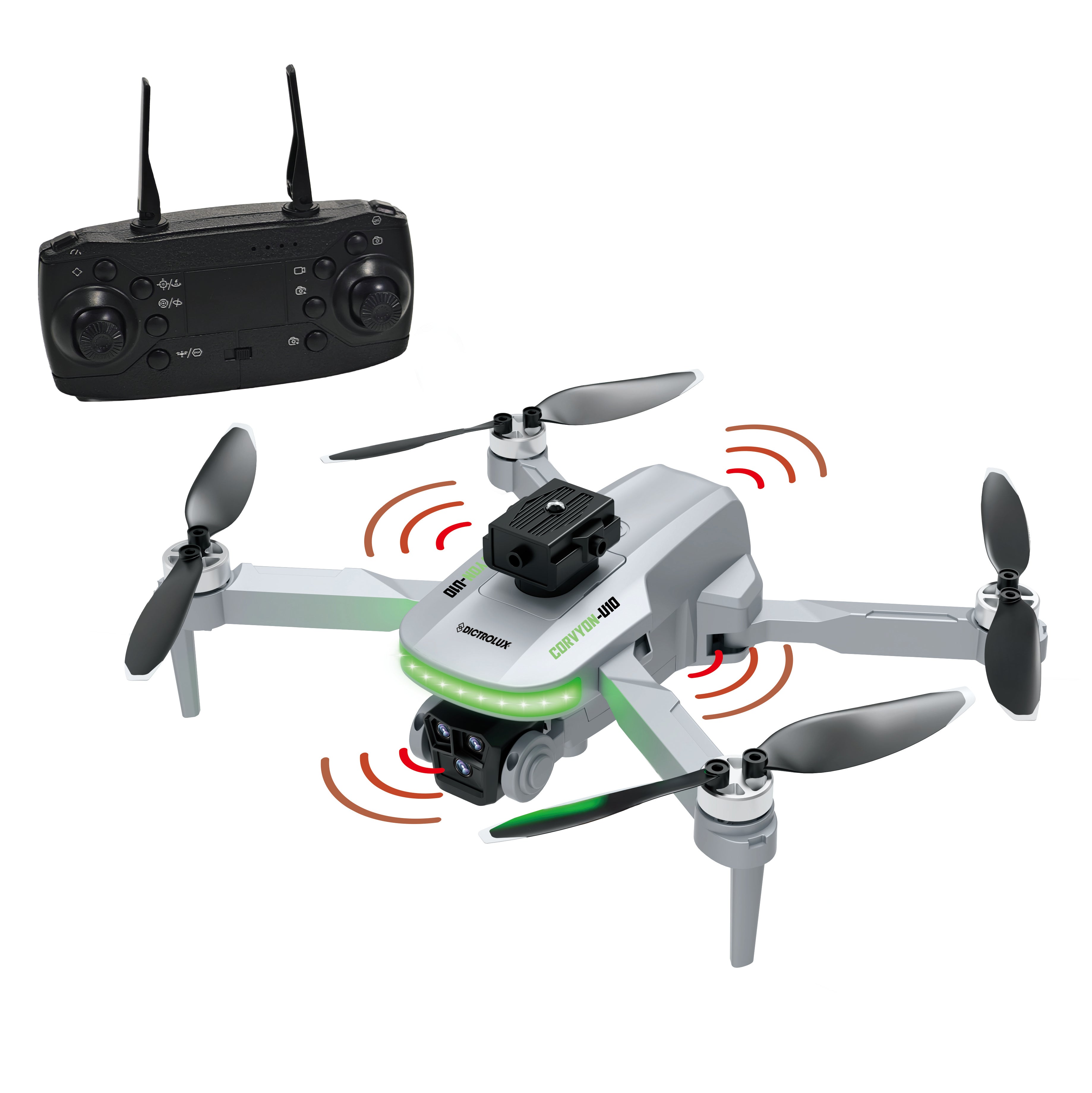 DICTROLUX - Drone Pieghevole CORVYON-U10 con Fotocamera 480P, LED e Controllo Smartphone