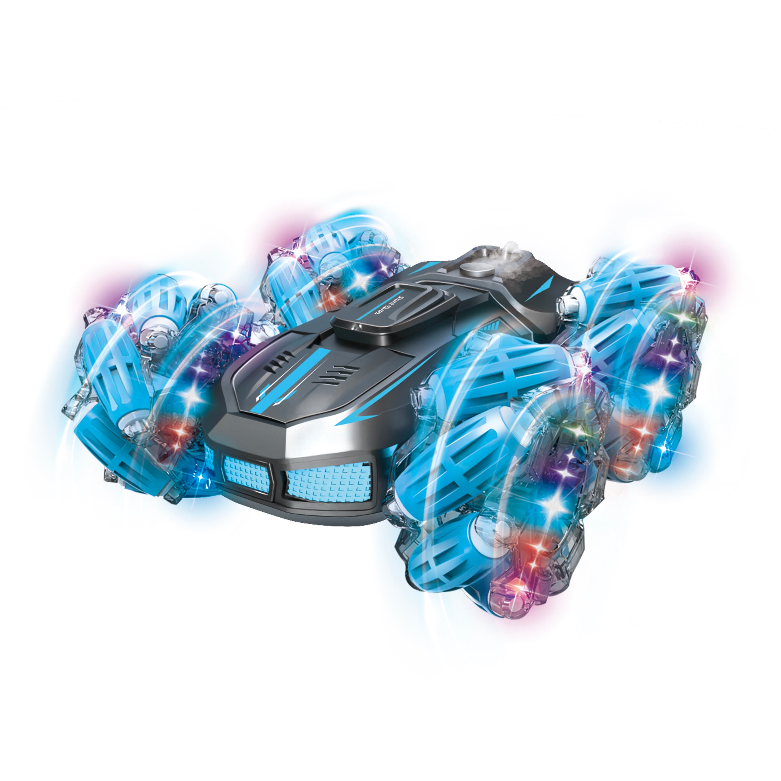 TU GIOCHI - The Stunt Vehicle Racing con Radiocomando + Controller da Polso, Effetto Spray e Luci LED