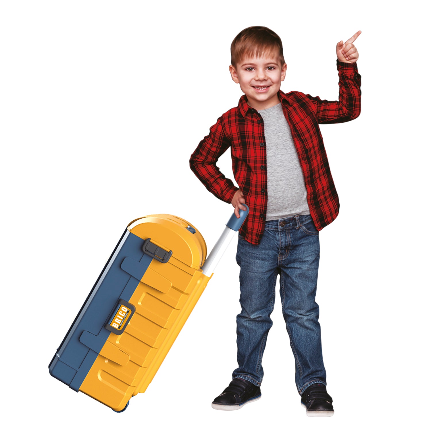 TU GIOCHI - Trolley Set Brico 3 in 1 - Banco da Lavoro Giocattolo con 46 Pezzi