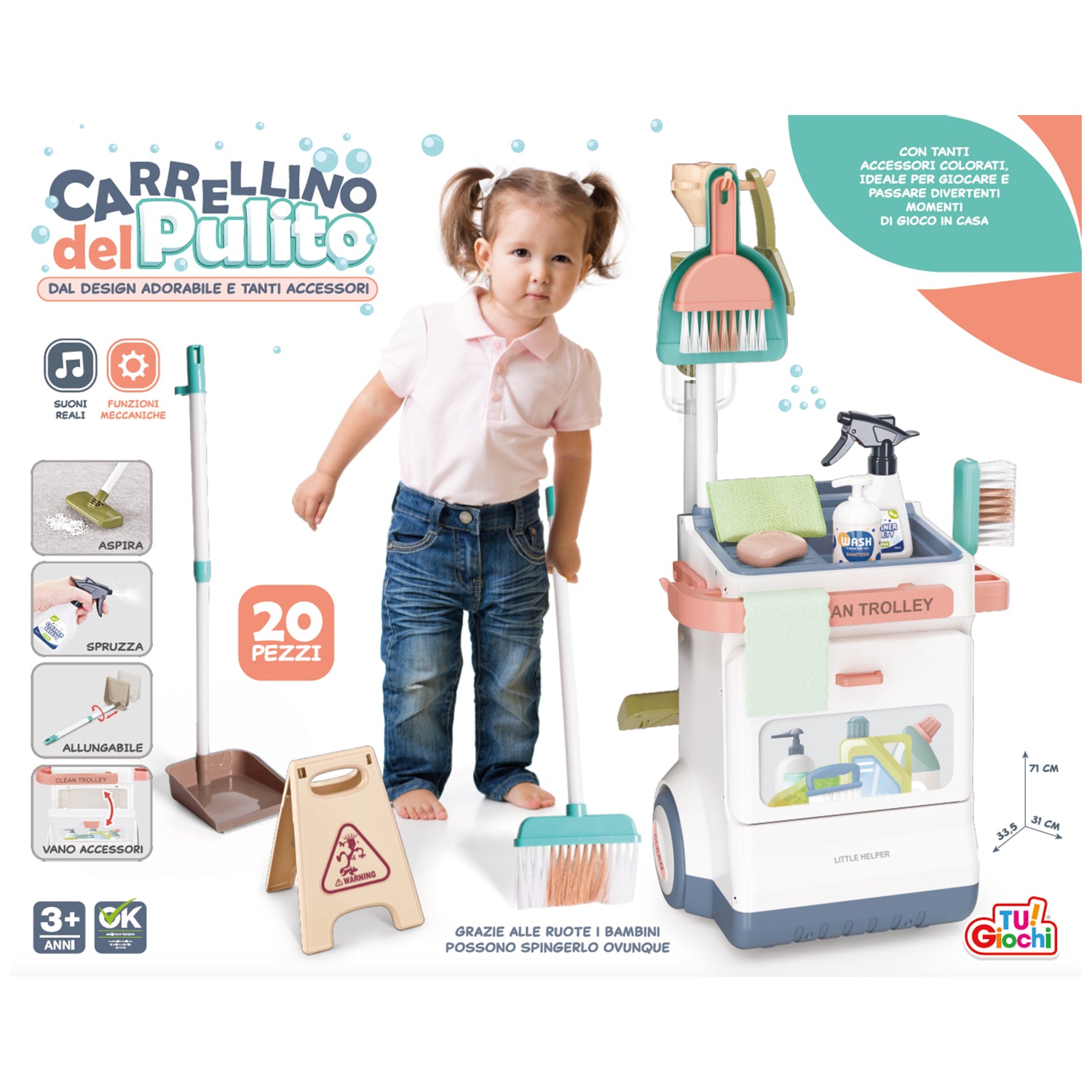 TU GIOCHI - Carrellino del Pulito 20 pezzi - h71x33,5x31 cm