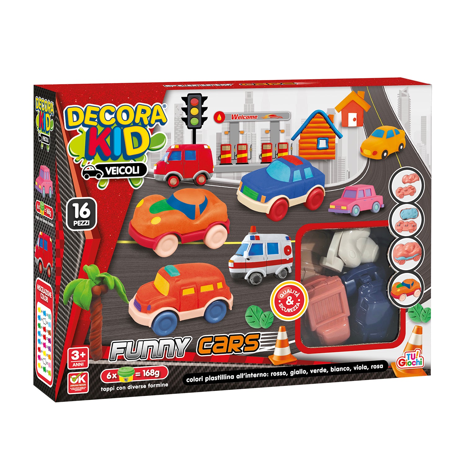 TU GIOCHI - Decora Kid Veicoli Funny Cars 16 Pezzi