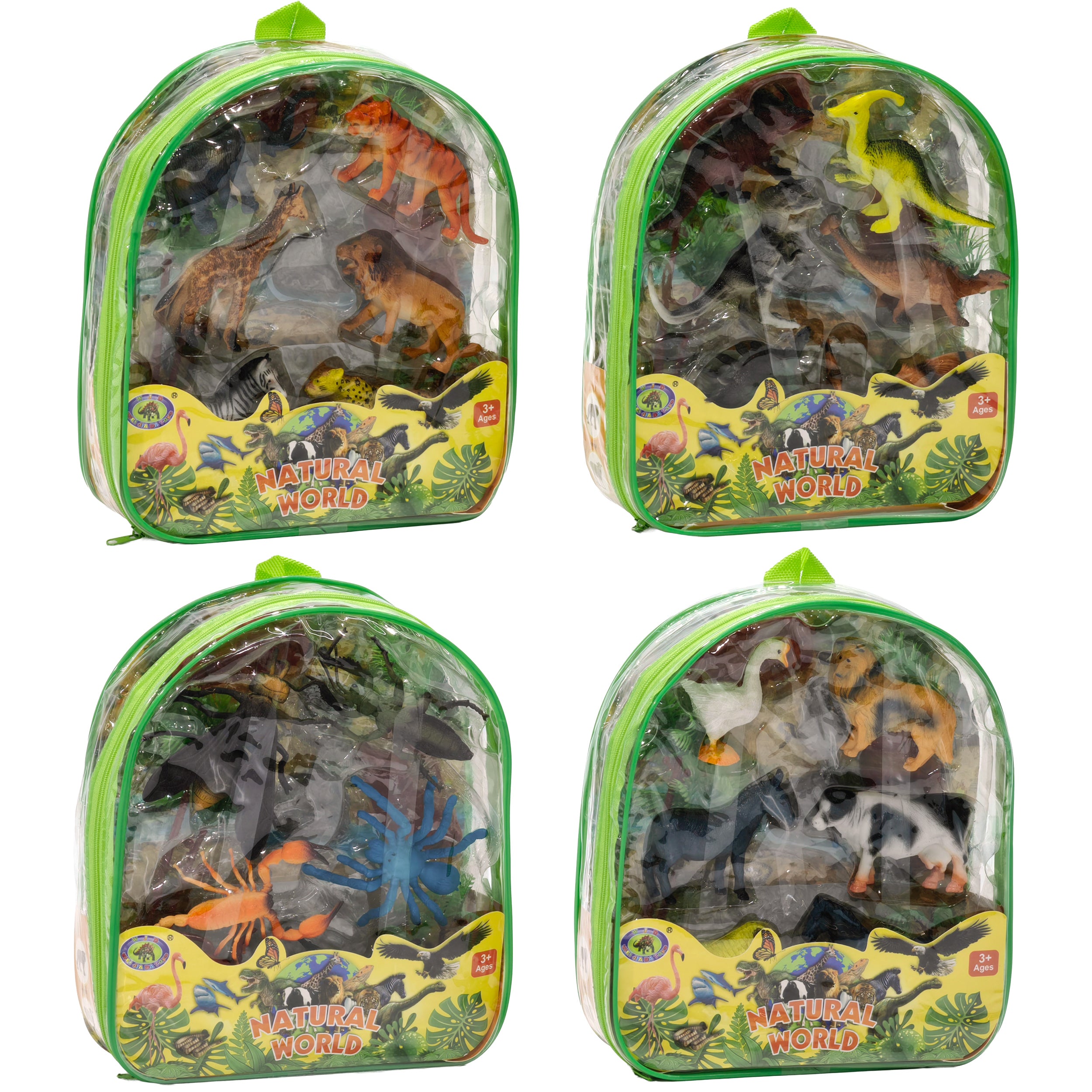 TU GIOCHI - Animals Bags Set 14 Pezzi – Animali Fattoria, Dinosauri, Insetti e Natura