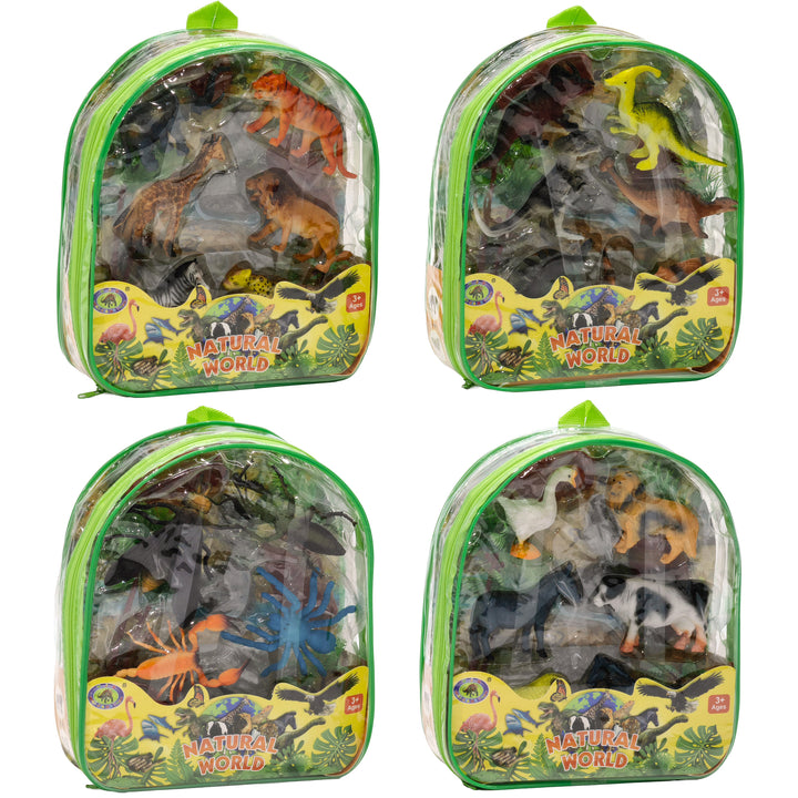 TU GIOCHI - Animals Bags Set 14 Pezzi – Animali Fattoria, Dinosauri, Insetti e Natura