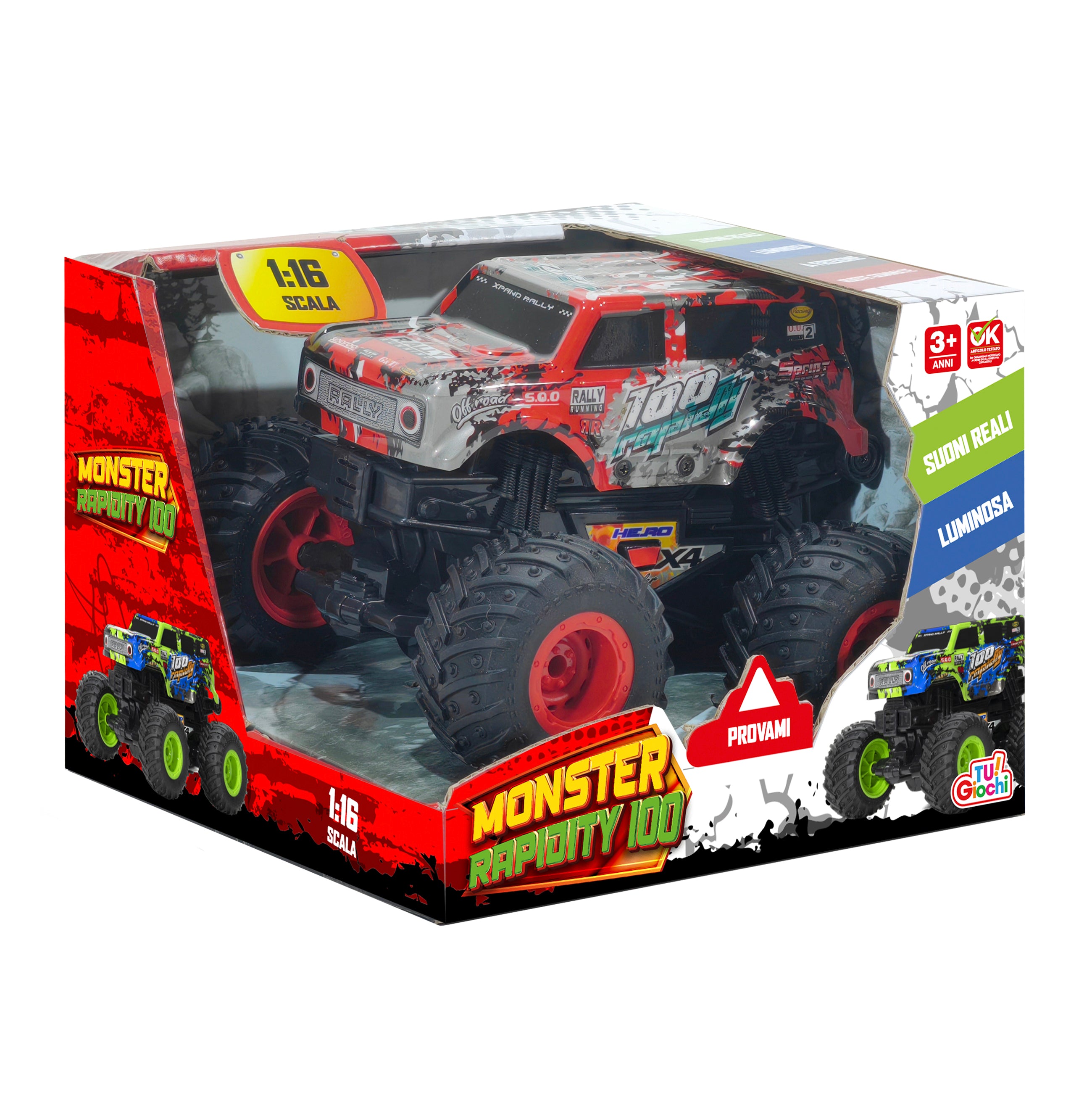 TU GIOCHI - Monster Rapidity 100 Auto Giocattolo a Frizione con Luci e Suoni