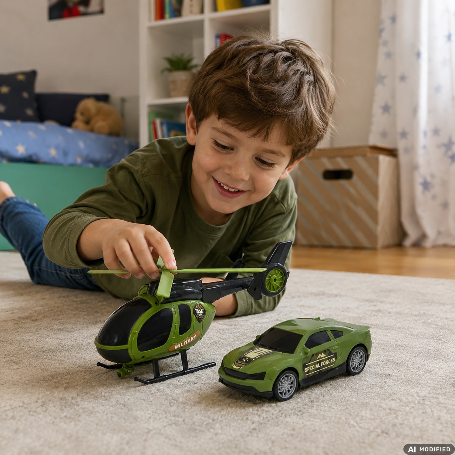 TU GIOCHI - Set Veicoli Special Force con Auto ed Elicottero Luci, Suoni e Parti Meccaniche 3+ Anni