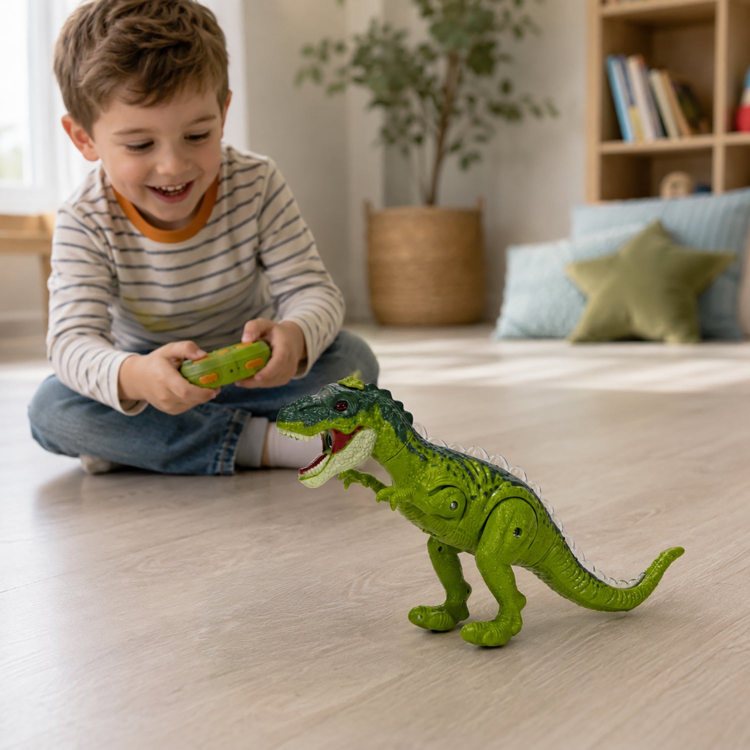 TU GIOCHI - Dinosaur World Dinosauro Radiocomandato con Effetto Spray, Luci e Suoni 5+ Anni