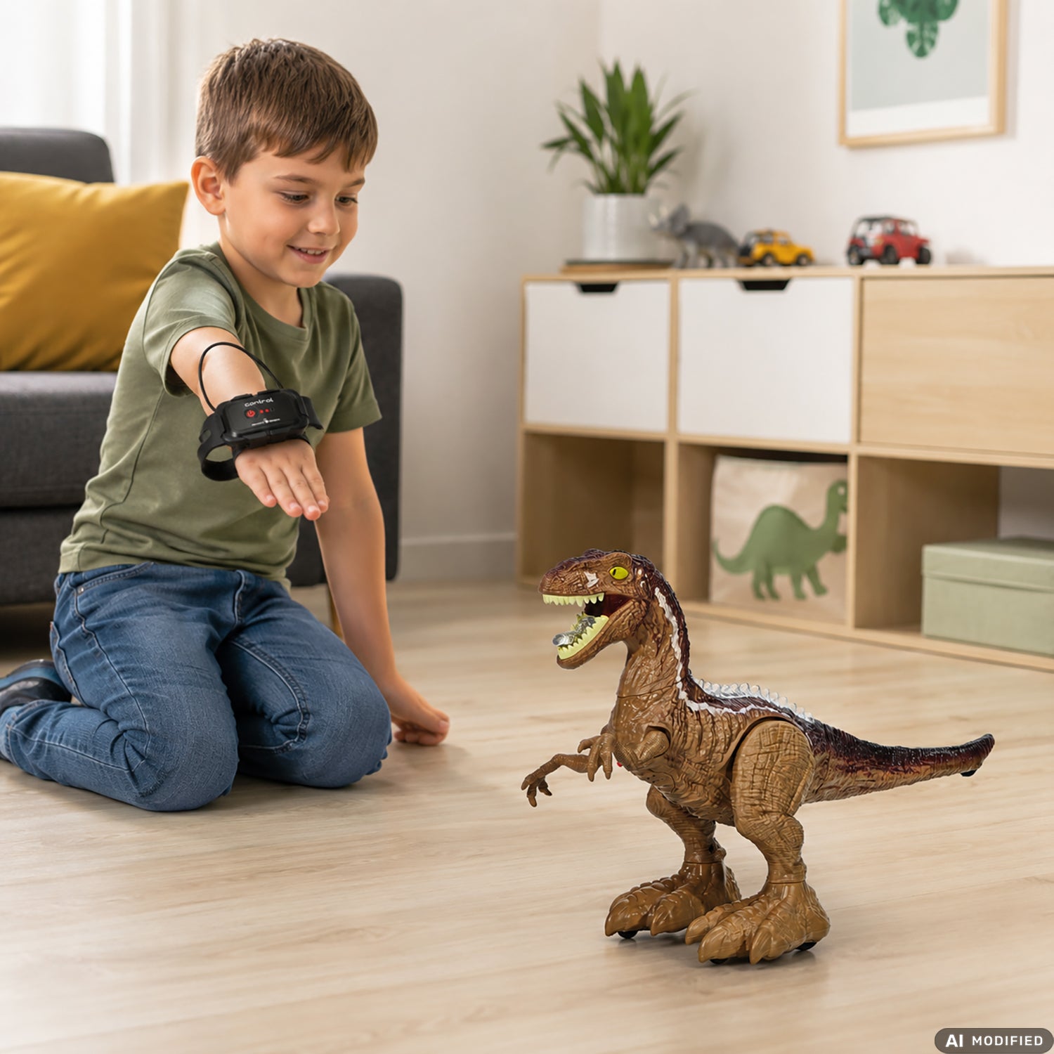 TU GIOCHI - Dinosaur World Raptor Radiocomandato 2,4 GHz con Controller Giroscopico, Spray e Luci 5+ Anni