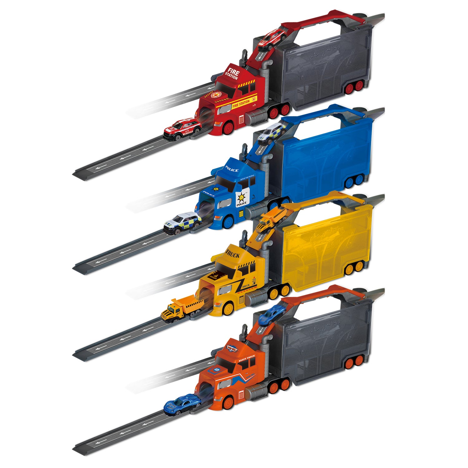 TU GIOCHI - Camion Container Trasformabile 2 in 1 con Pista e Veicoli 3+ Anni