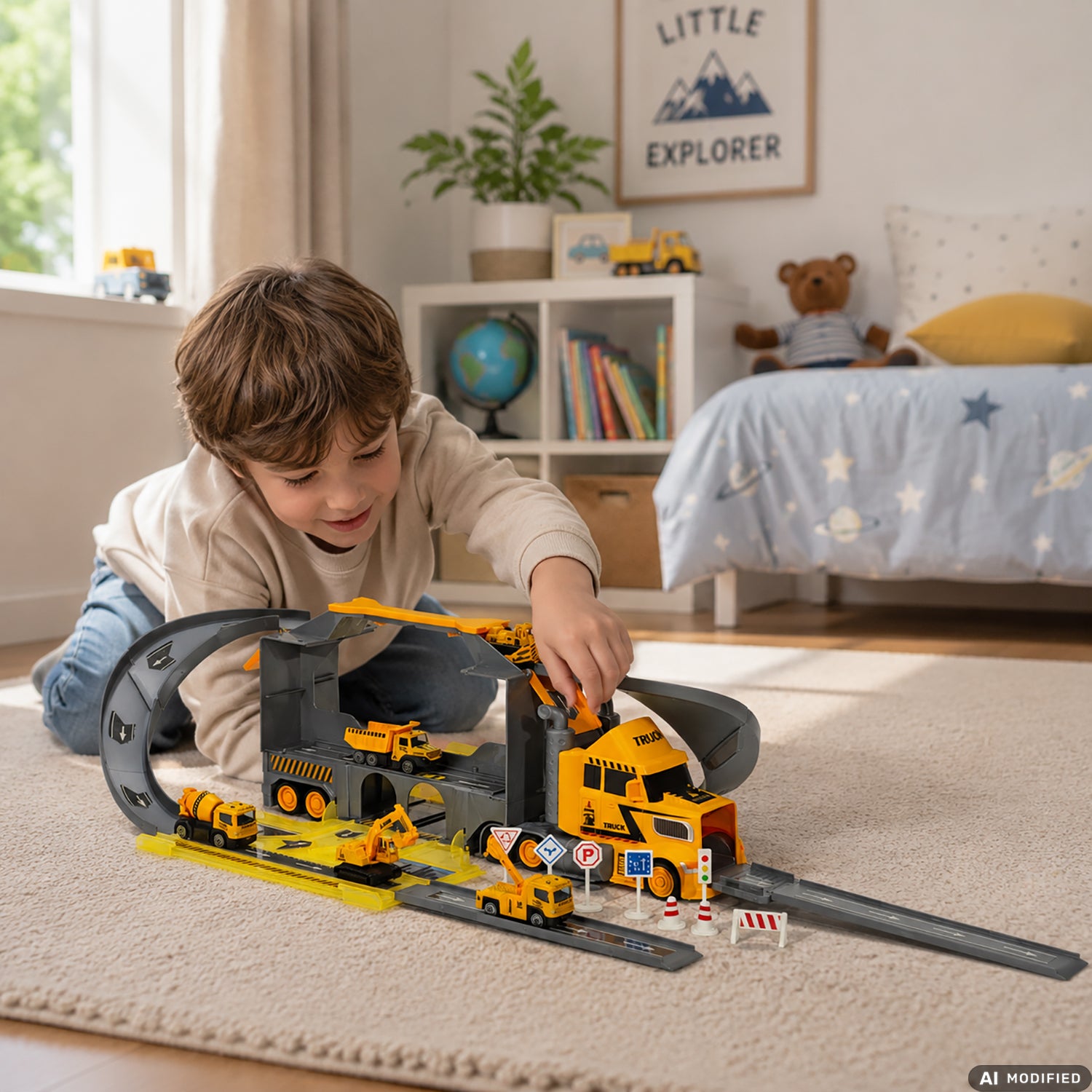 TU GIOCHI - Camion Container Trasformabile 2 in 1 con Pista e Veicoli 3+ Anni