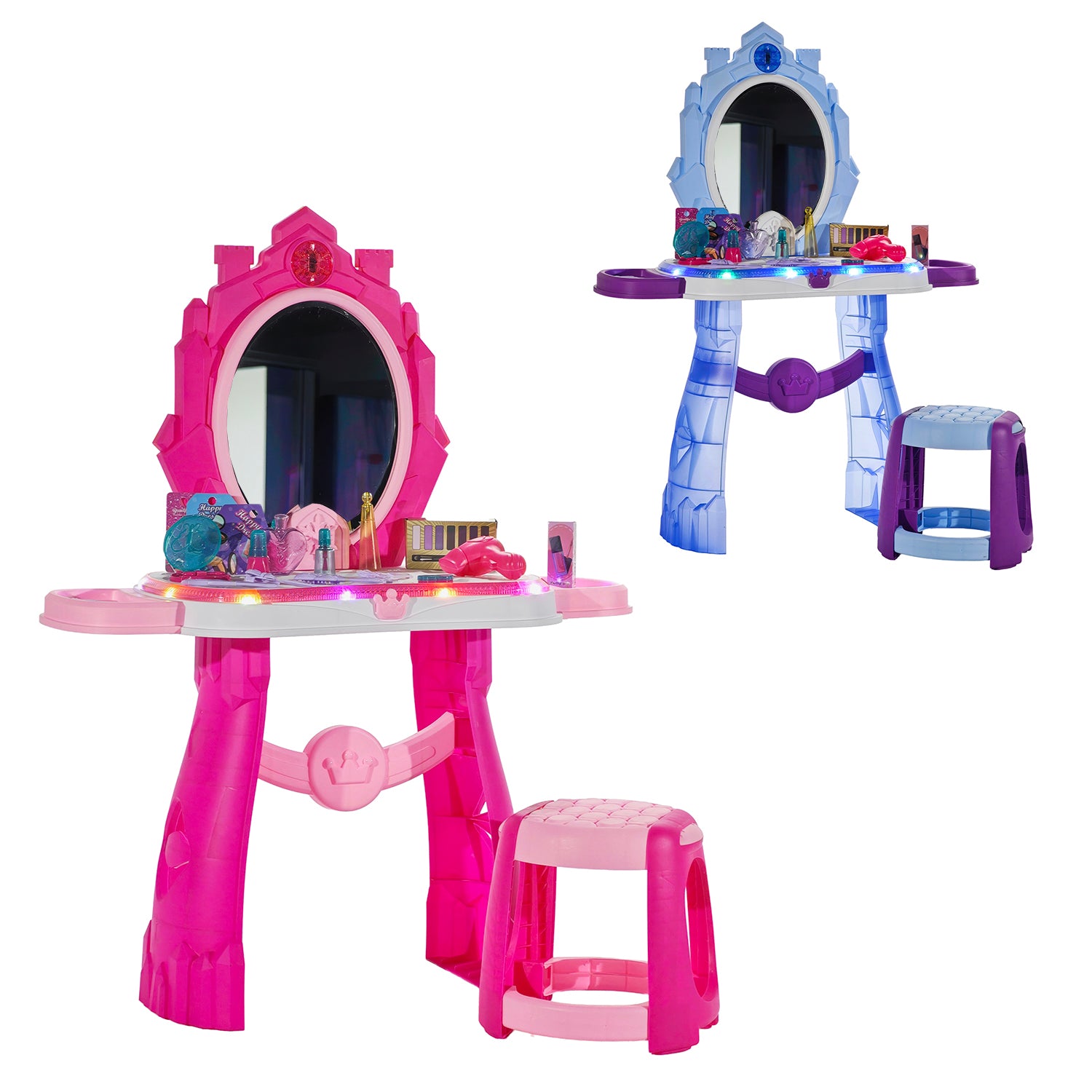 TU GIOCHI - Specchio Incantato Toeletta con Luci, Suoni, Sgabello e 18 Accessori 3+ Anni - h79x60x27 cm