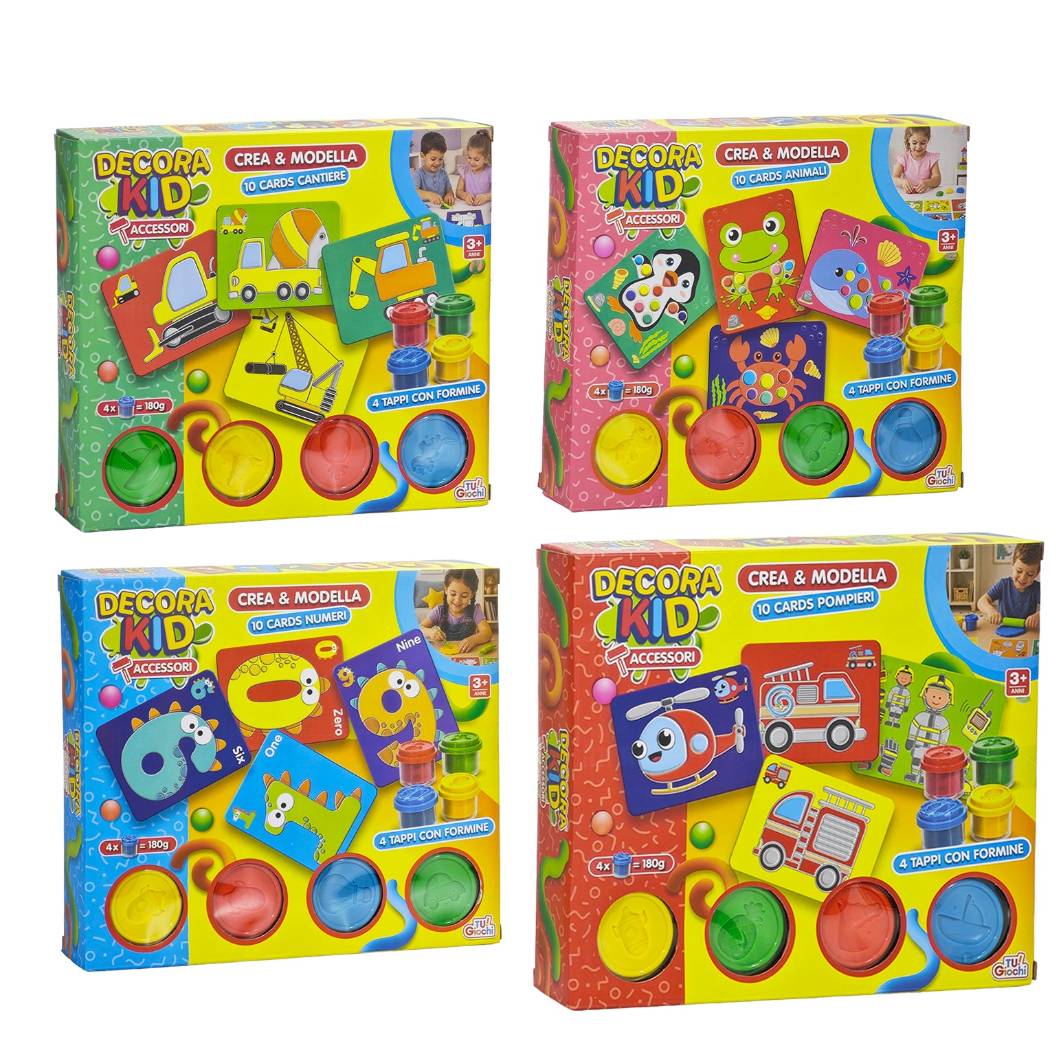 TU GIOCHI - Decora Kid Crea & Modella Set Creativo con 10 Cards e 4 Vasetti di Pasta Modellabile 3+ Anni