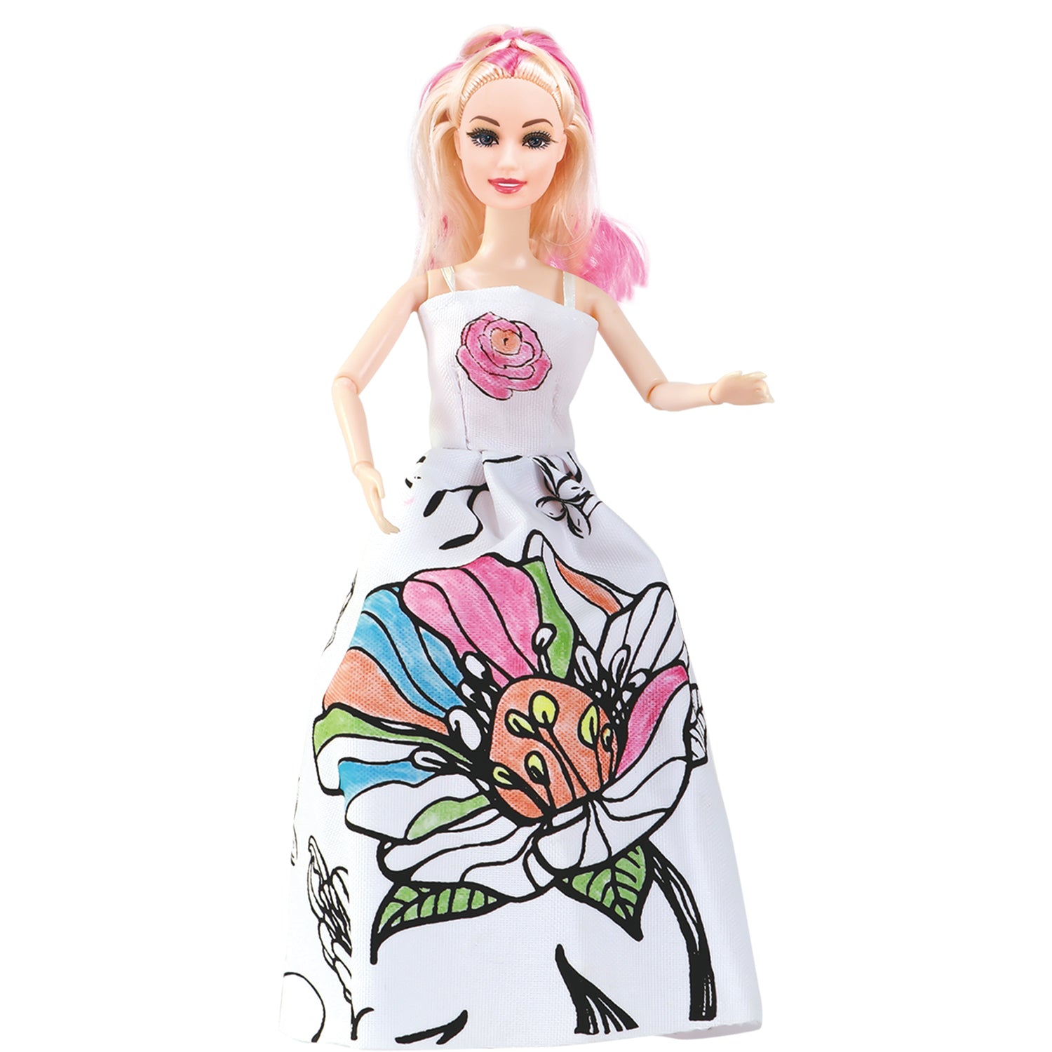 TU GIOCHI - Fashion Colora Look Bambola con Borsa e Vestito da Colorare, 5 Pennarelli e Accessori 3+ Anni