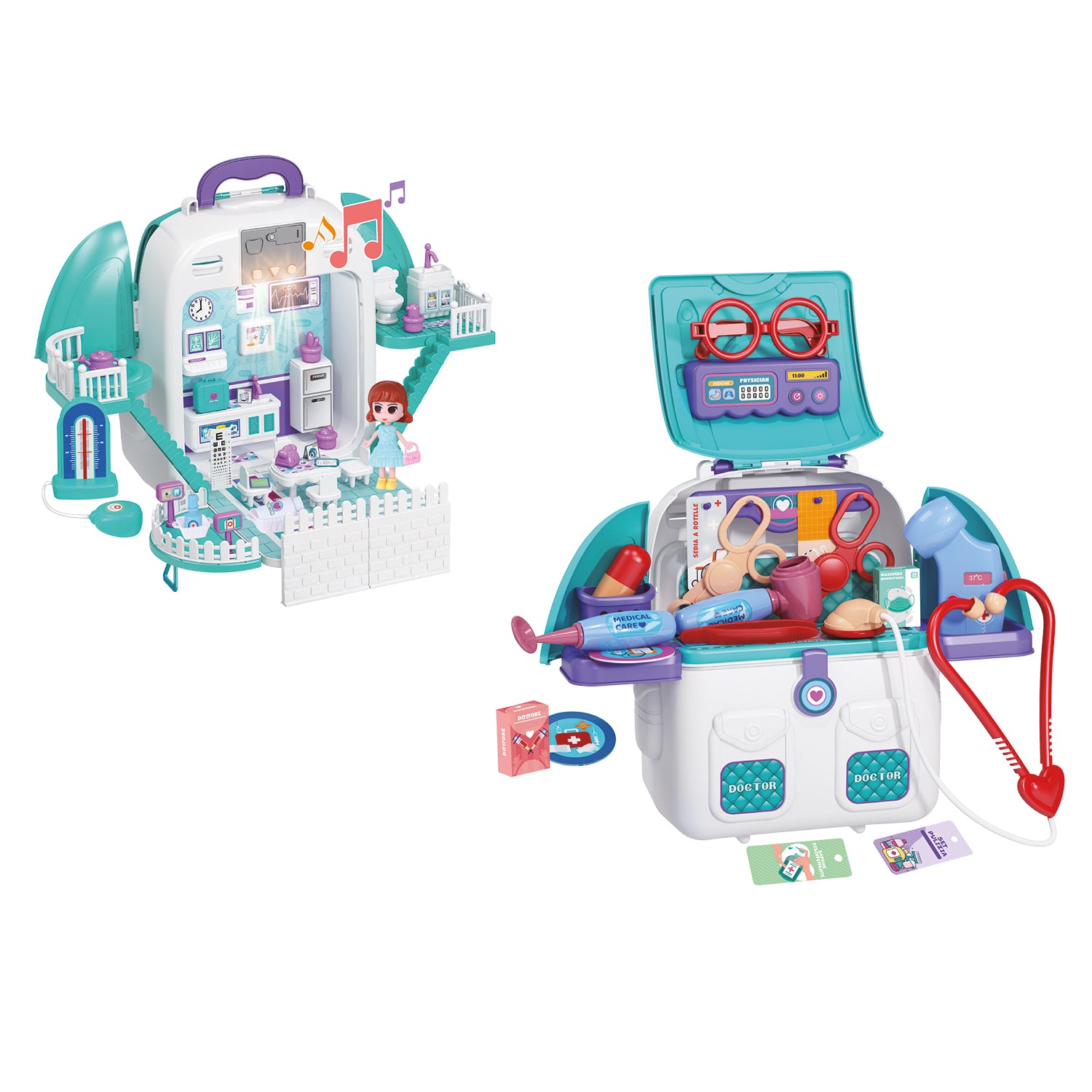 TU GIOCHI - Zainetto 3 in 1 Trasformabile con Playset, Luci e Suoni, 80+ Pezzi 3+ Anni