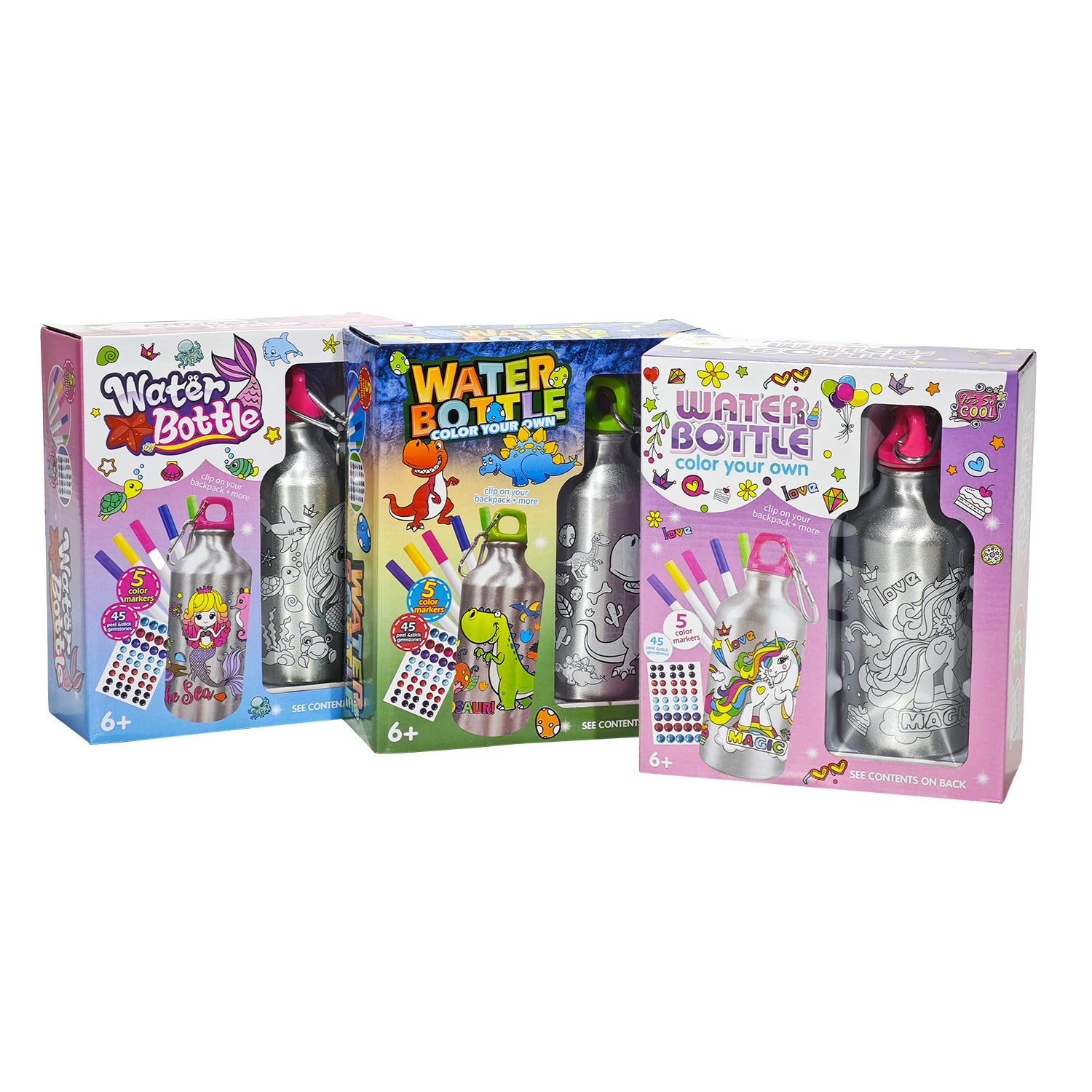 TU GIOCHI - Borraccia da Colorare 500 ml con Pennarelli e Gemme Adesive 6+ Anni