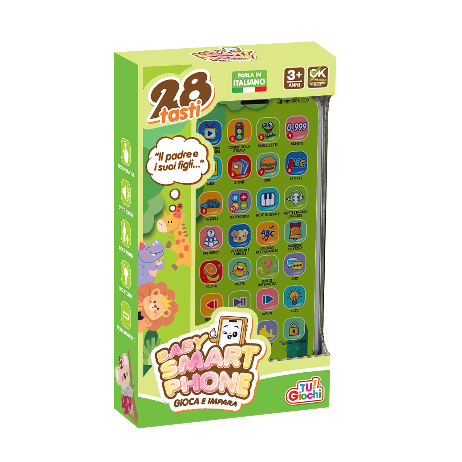 TU GIOCHI - Baby Smart Phone Gioca e Impara Smartphone Interattivo 28 Tasti 3+ Anni