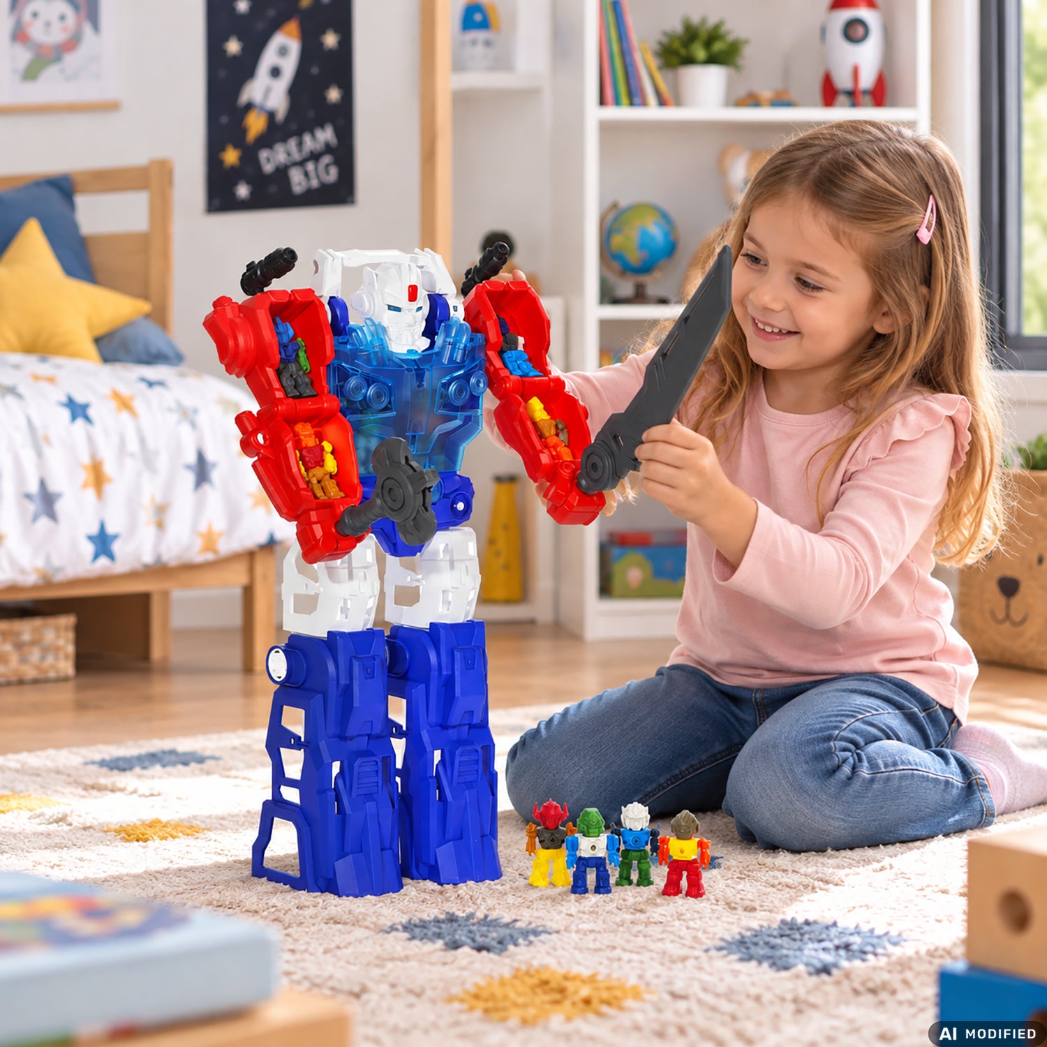 TU GIOCHI - Robot Trasformabile 2 in 1 con 10 Mini Robot, Luci e Suoni 3+ Anni