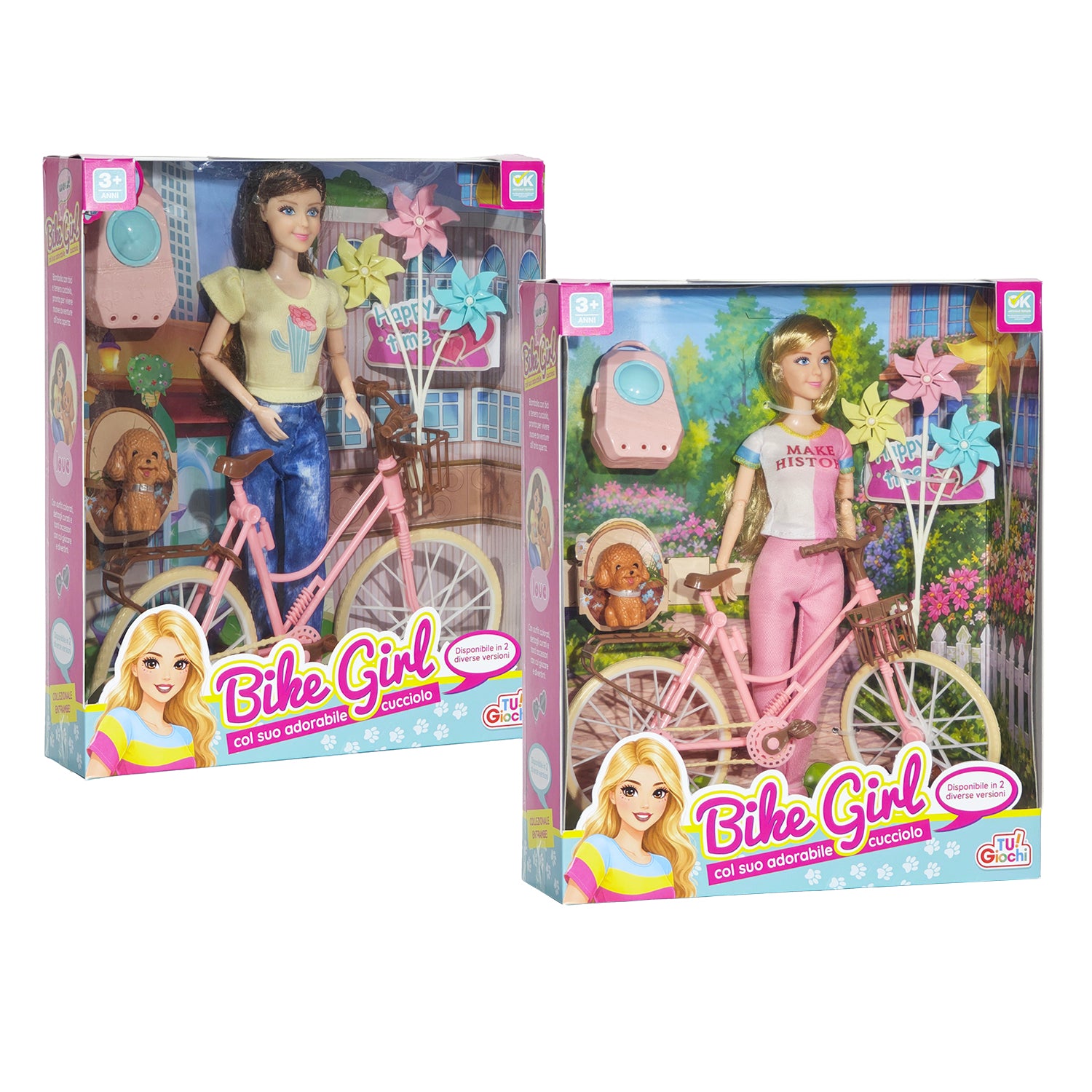 TU GIOCHI - Bambola Bike Girl con Bicicletta e Cucciolo 3+ Anni