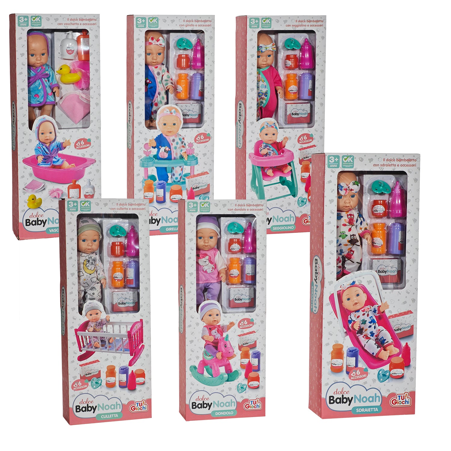 TU GIOCHI - Bambolotto Dolce Baby Noah con Accessorio e 6 Accessori 3+ Anni