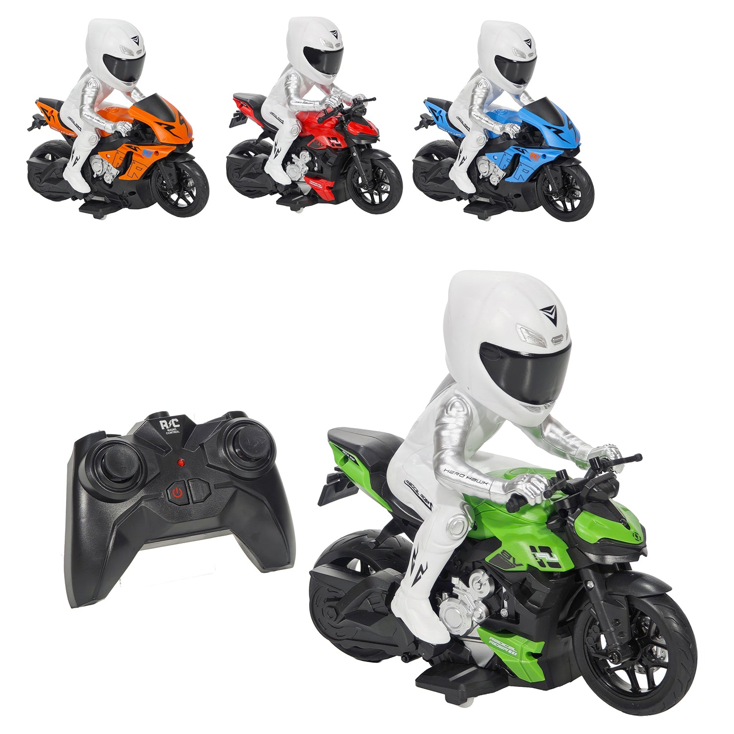 TU GIOCHI - Moto Radiocomandata Thunder Riders con Pilota, Luci e 6 Canali Scala 1:10 5+ Anni