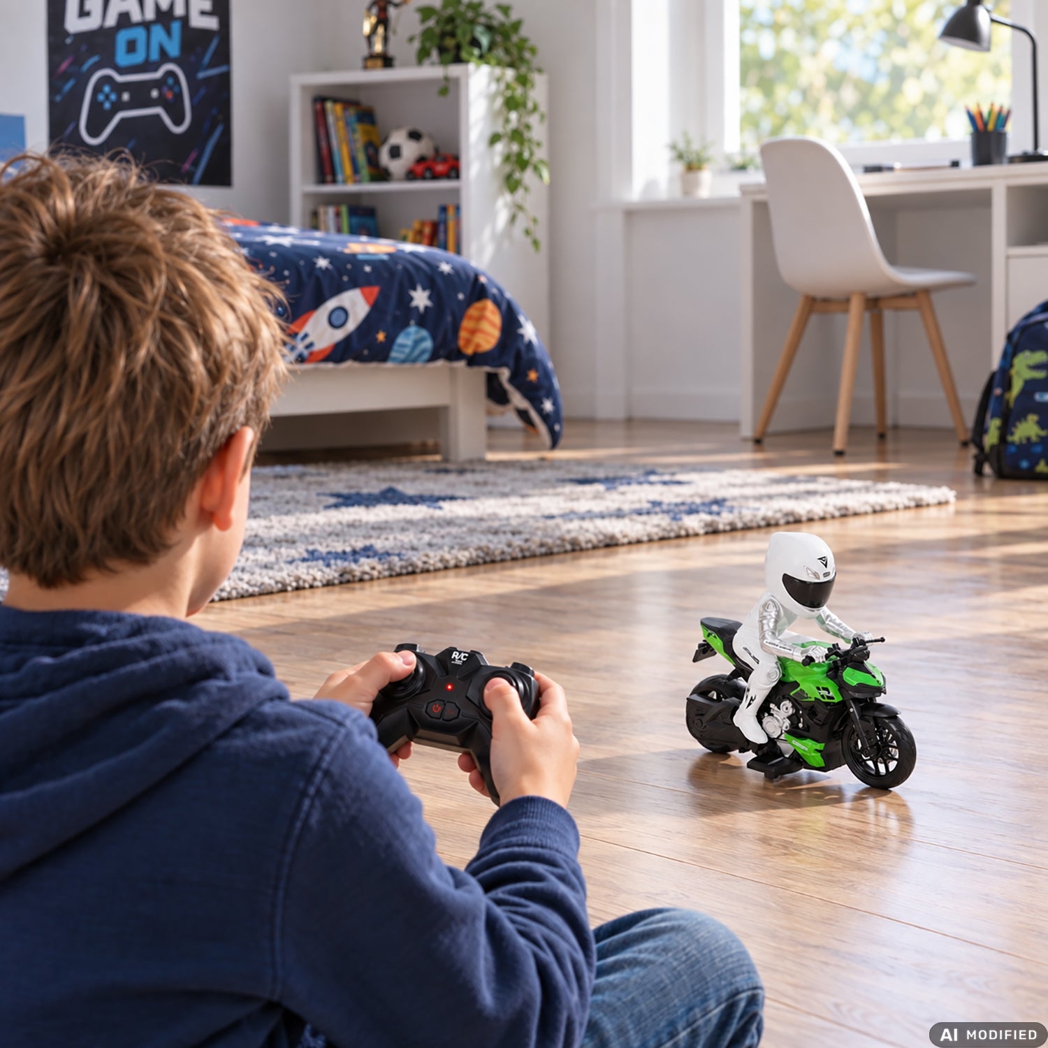 TU GIOCHI - Moto Radiocomandata Thunder Riders con Pilota, Luci e 6 Canali Scala 1:10 5+ Anni