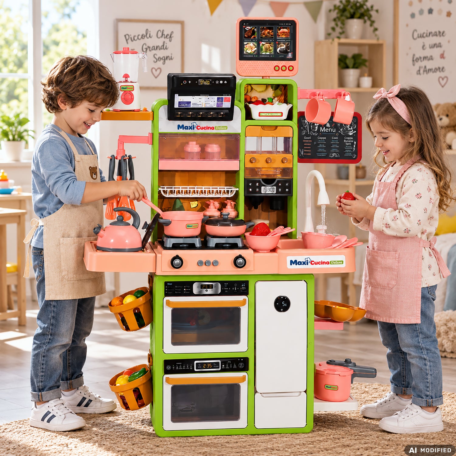 TU GIOCHI - Maxi Cucina Deluxe Giocattolo con Acqua, Vapore, Luci e Suoni 3+Anni - h94x68,5x23,5 cm