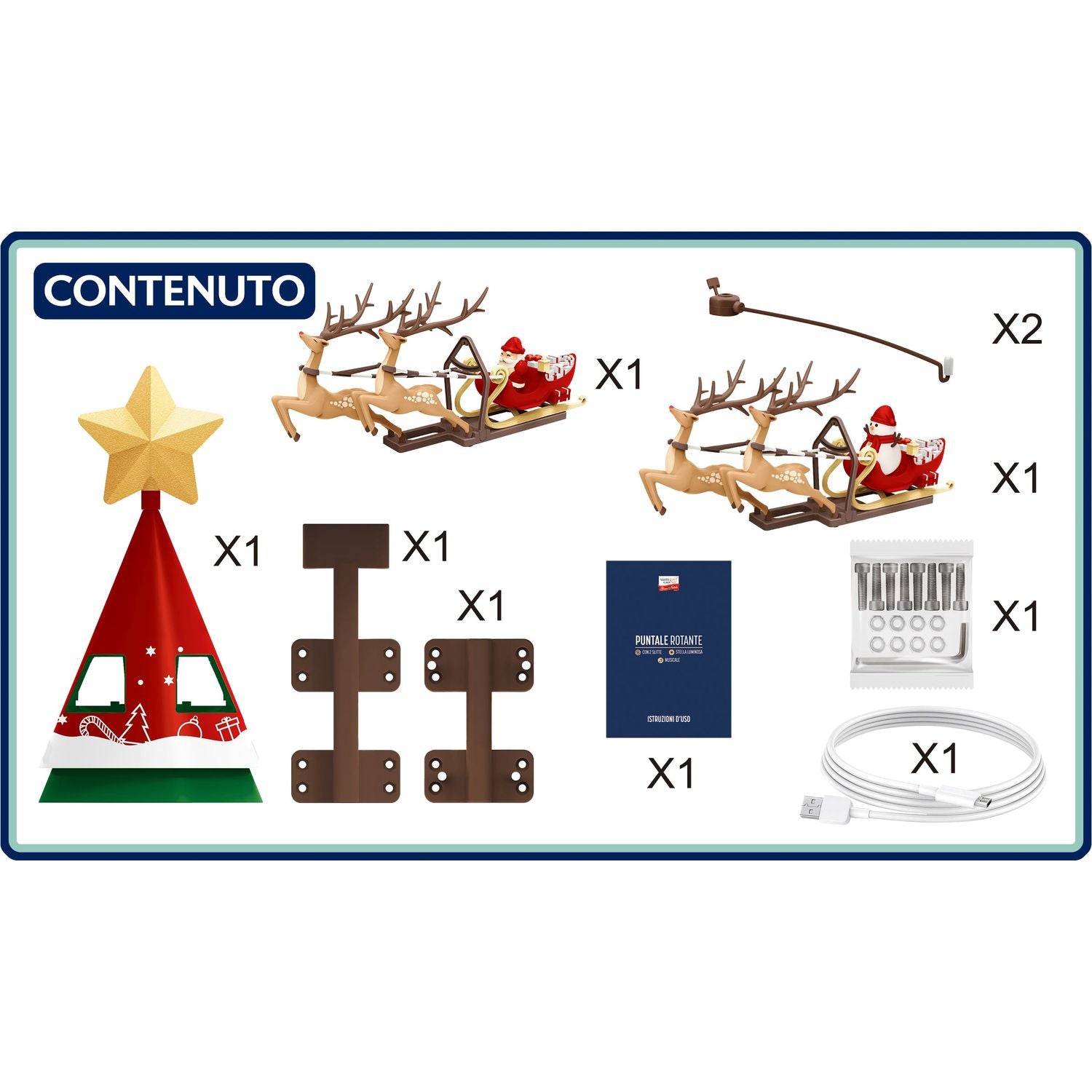 VESTIAMO CASA GRAN NATALE - Puntale Rotante con Slitte per Albero di Natale - h41x65 cm