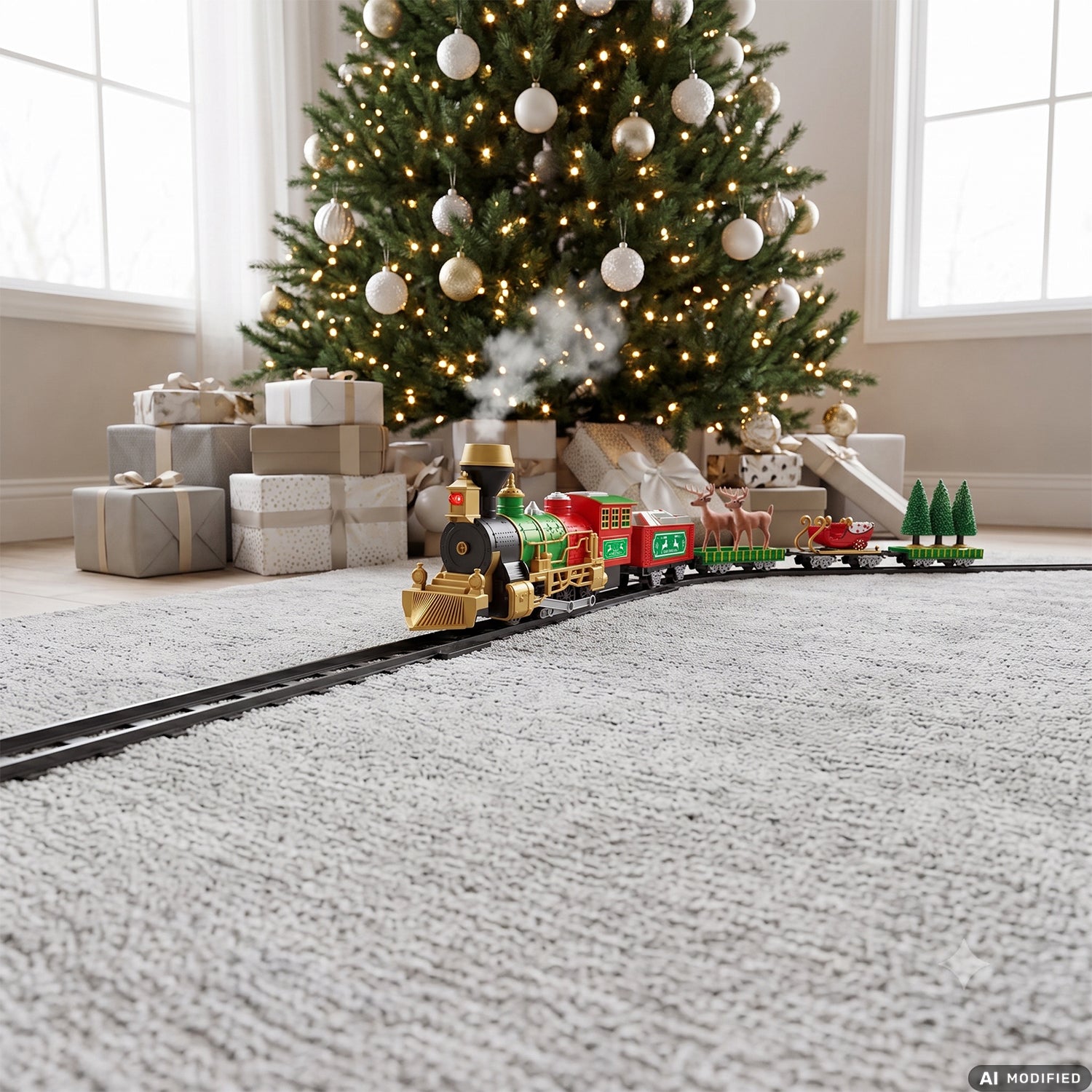 VESTIAMO CASA GRAN NATALE - Treno Express Natalizio Christmas con Effetto Fumo, Luci, Suoni e Binari Modulari 22 Pezzi