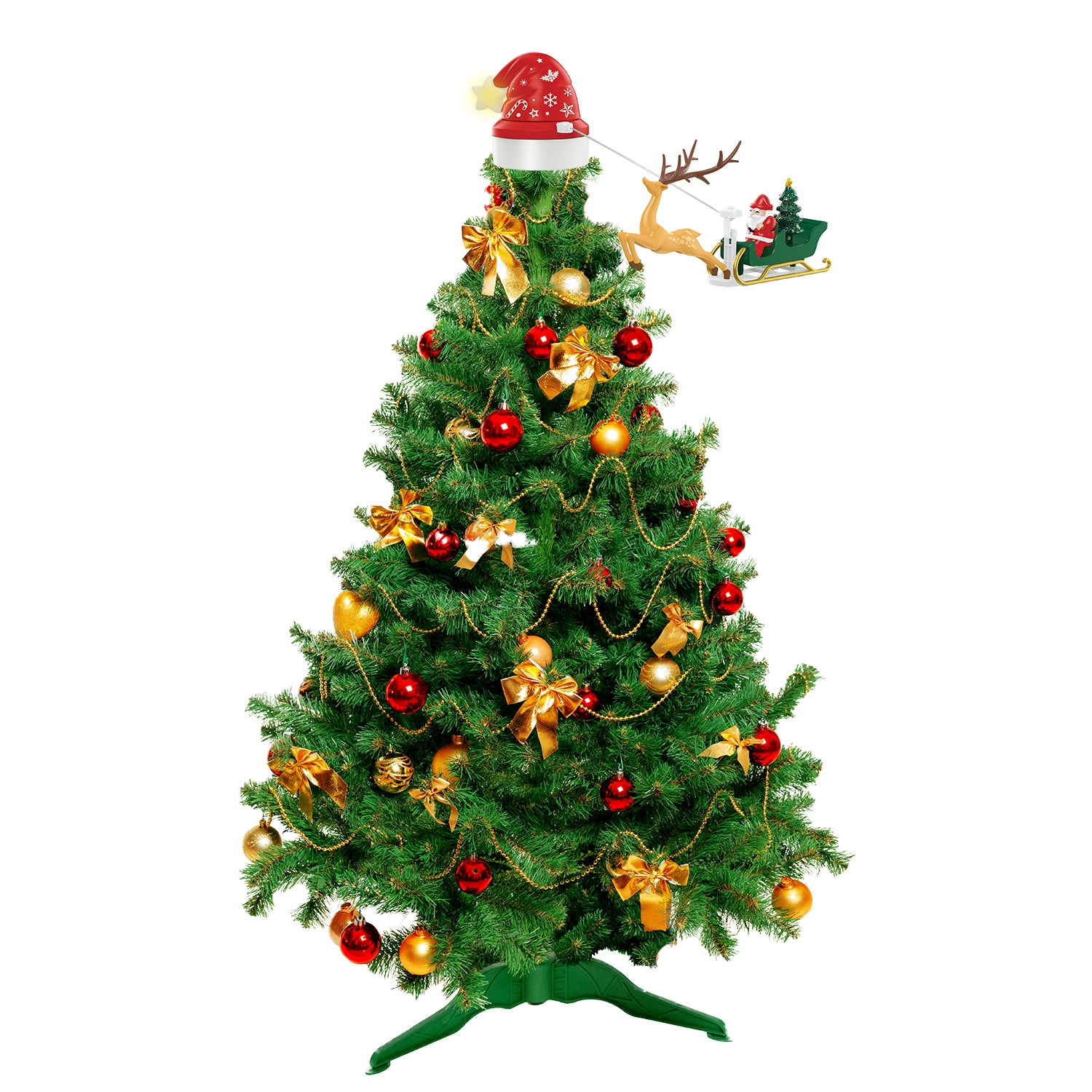 VESTIAMO CASA GRAN NATALE - Puntale Rotante con Slitta, Stella Luminosa e Musica