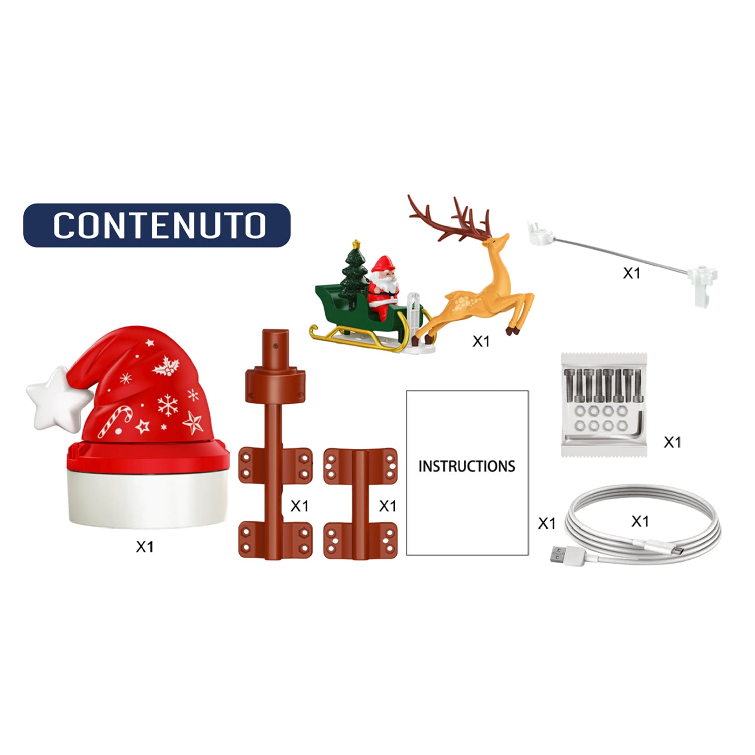 VESTIAMO CASA GRAN NATALE - Puntale Rotante con Slitta, Stella Luminosa e Musica