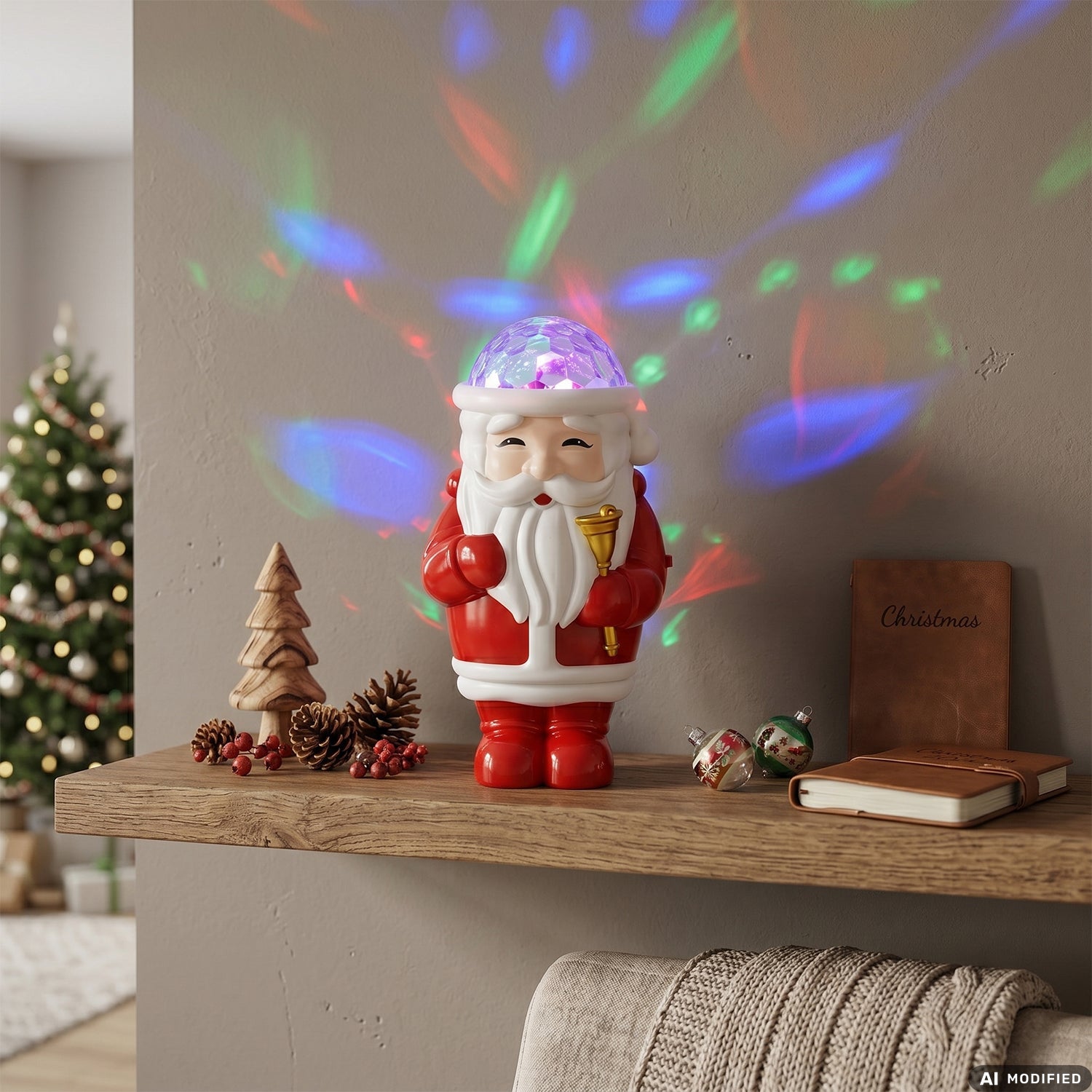 VESTIAMO CASA GRAN NATALE - Proiettore Natalizio LED Merry Christmas con Effetti Luminosi e Musicali h16 cm