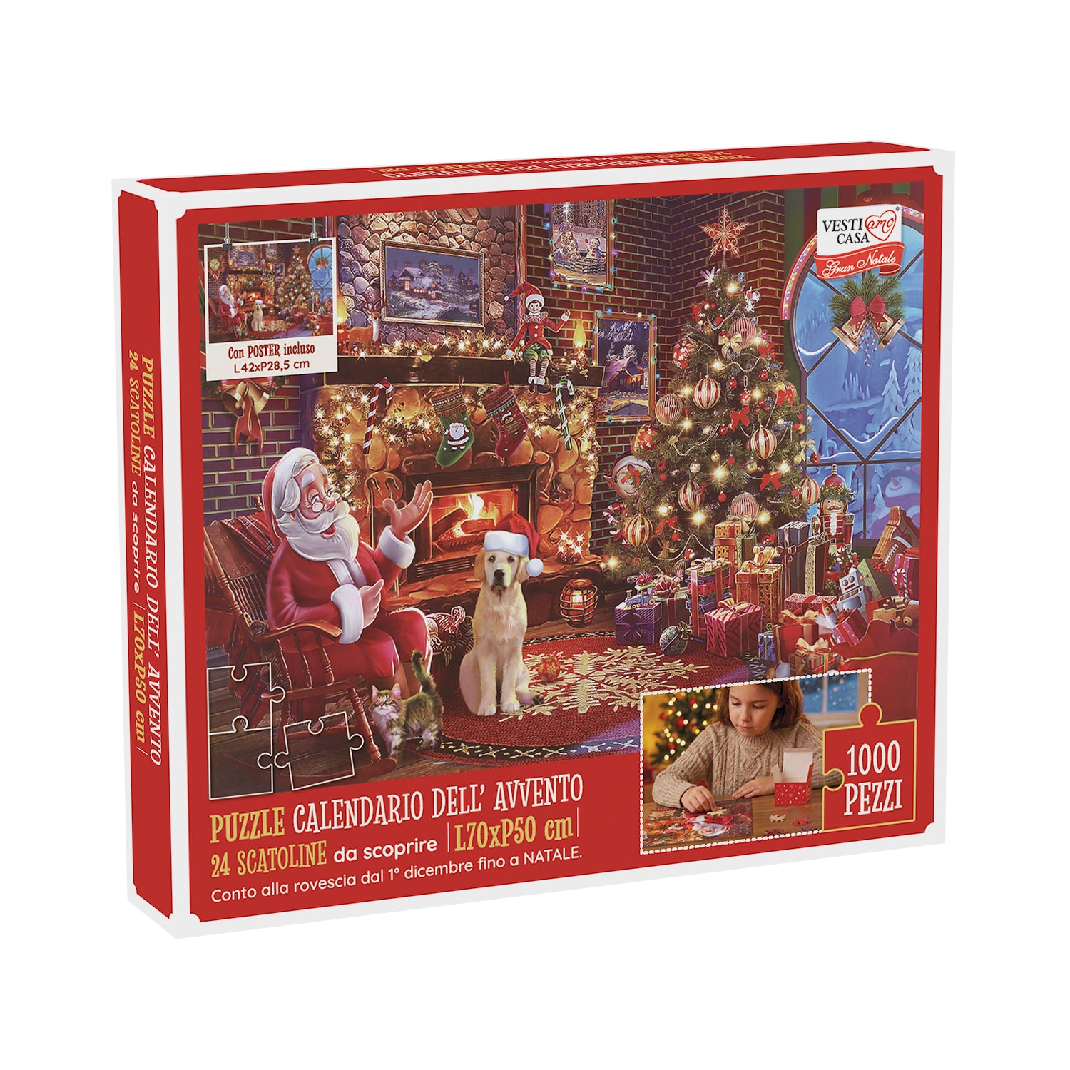 VESTIAMO CASA GRAN NATALE - Puzzle Calendario dell’Avvento Natale 1000 Pezzi con 24 Scatoline