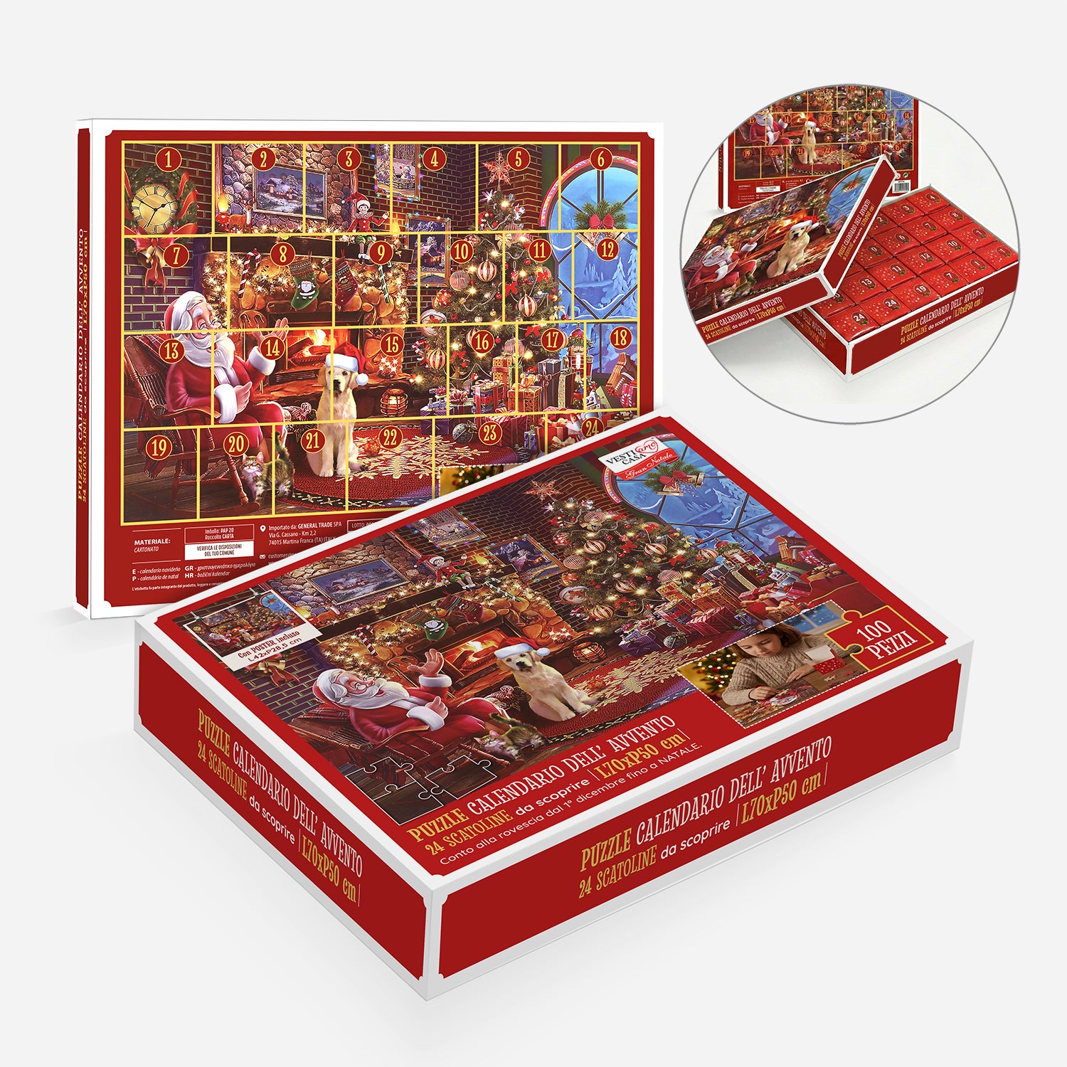 VESTIAMO CASA GRAN NATALE - Puzzle Calendario dell’Avvento Natale 1000 Pezzi con 24 Scatoline