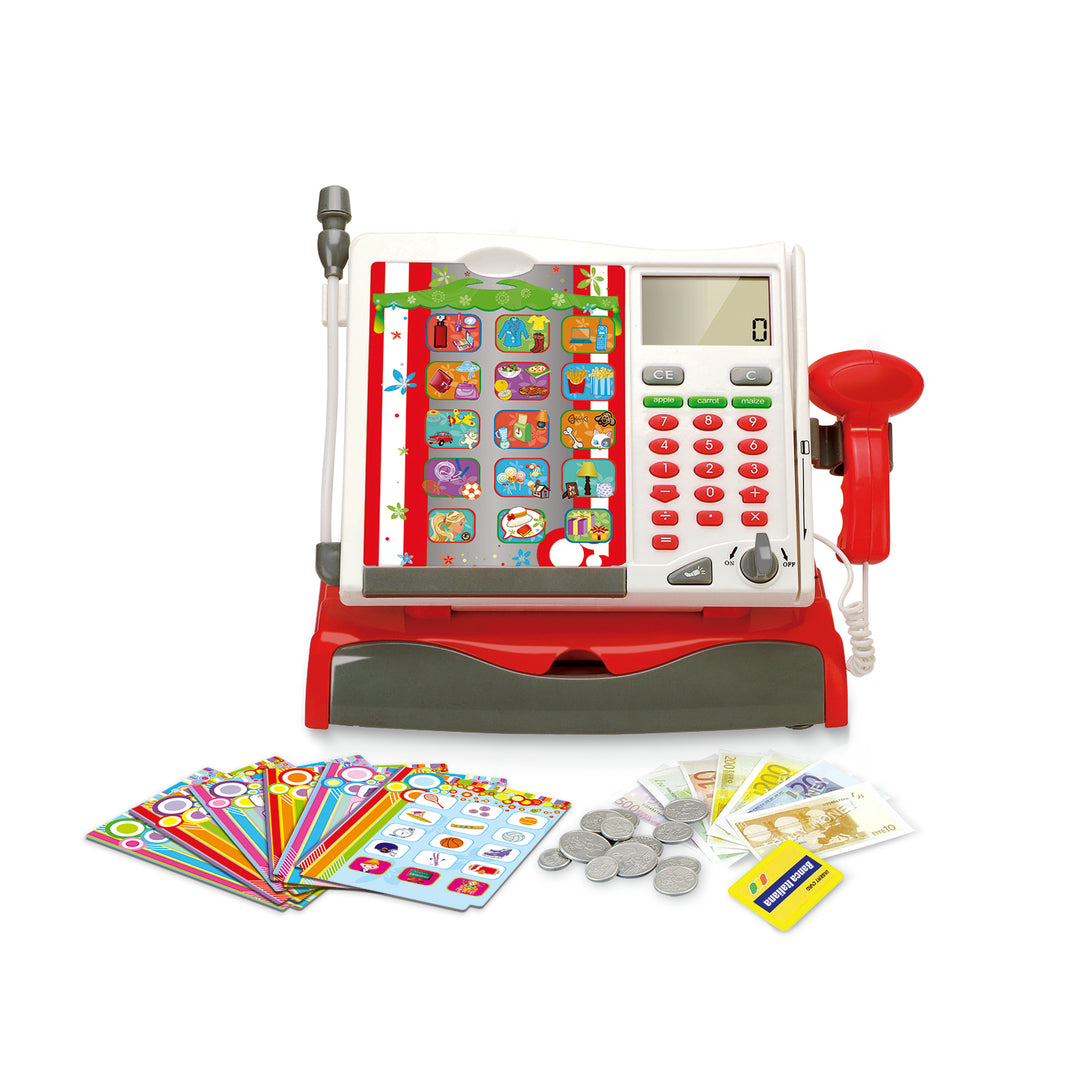 Registratore Di Cassa Giocattolo Per Bambini 46 Pezzi Con Scanner Luci E Suoni, Macchina Caffè E Soldi Finti, Supermercato Gioco 3+ Anni