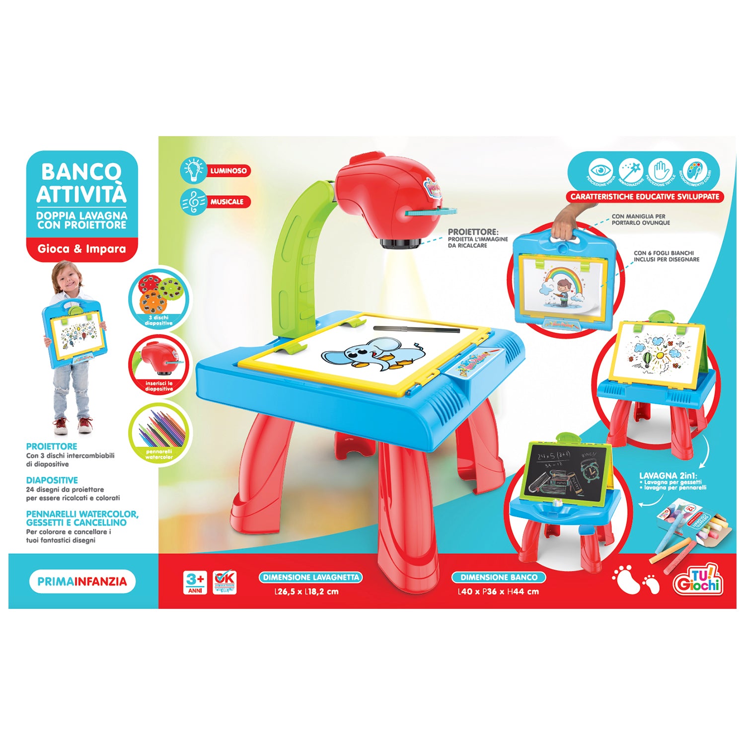TU GIOCHI - Banco Attività Doppia Lavagna con Proiettore - Gioca & Impara